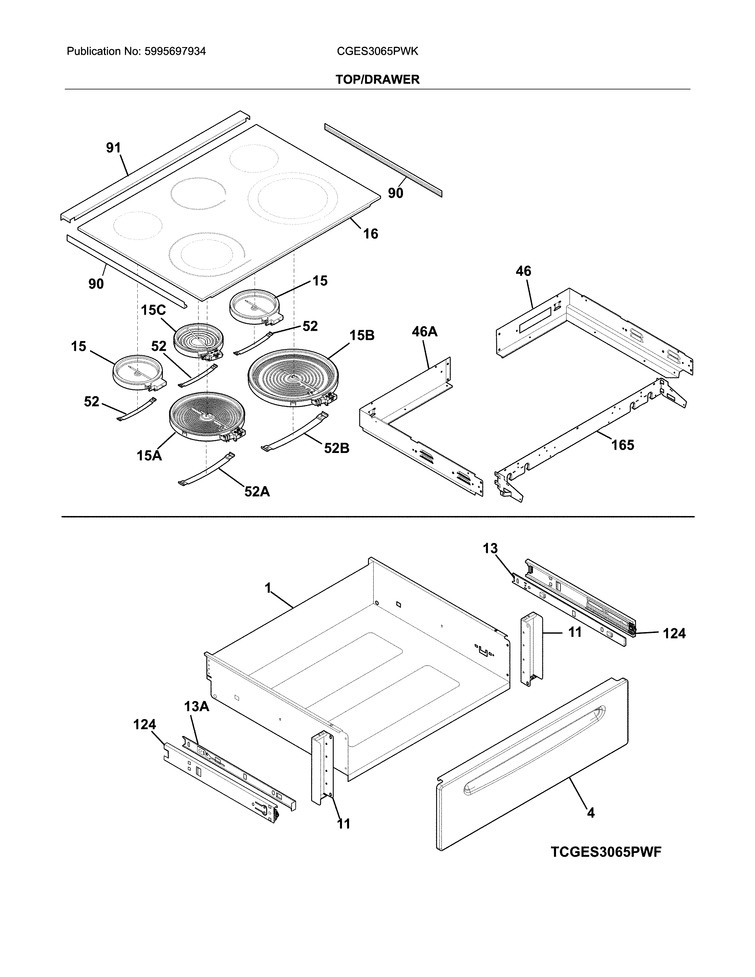 Frigidaire CGES3065PWK top/drawer diagram