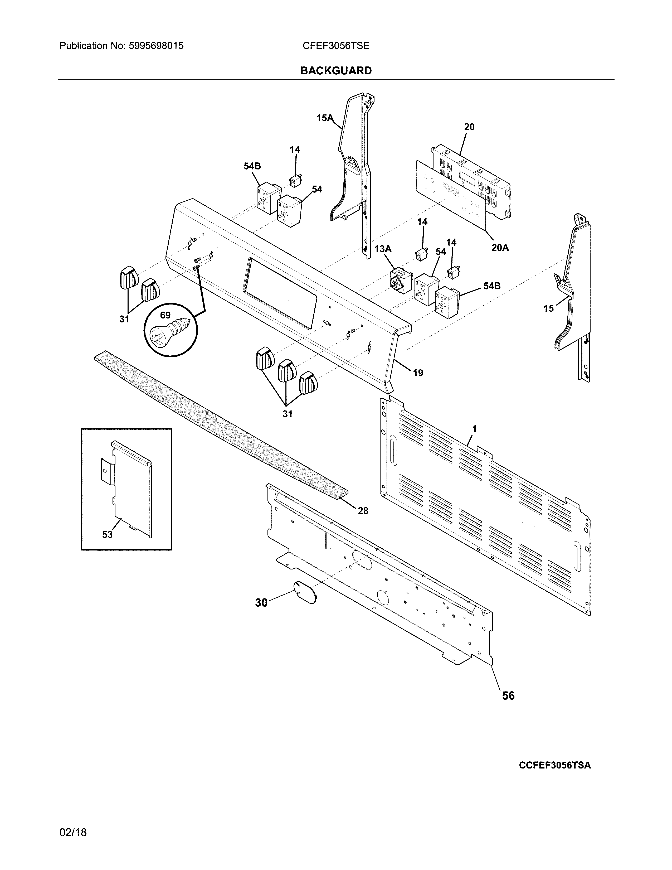 Frigidaire CFEF3056TSE backguard diagram