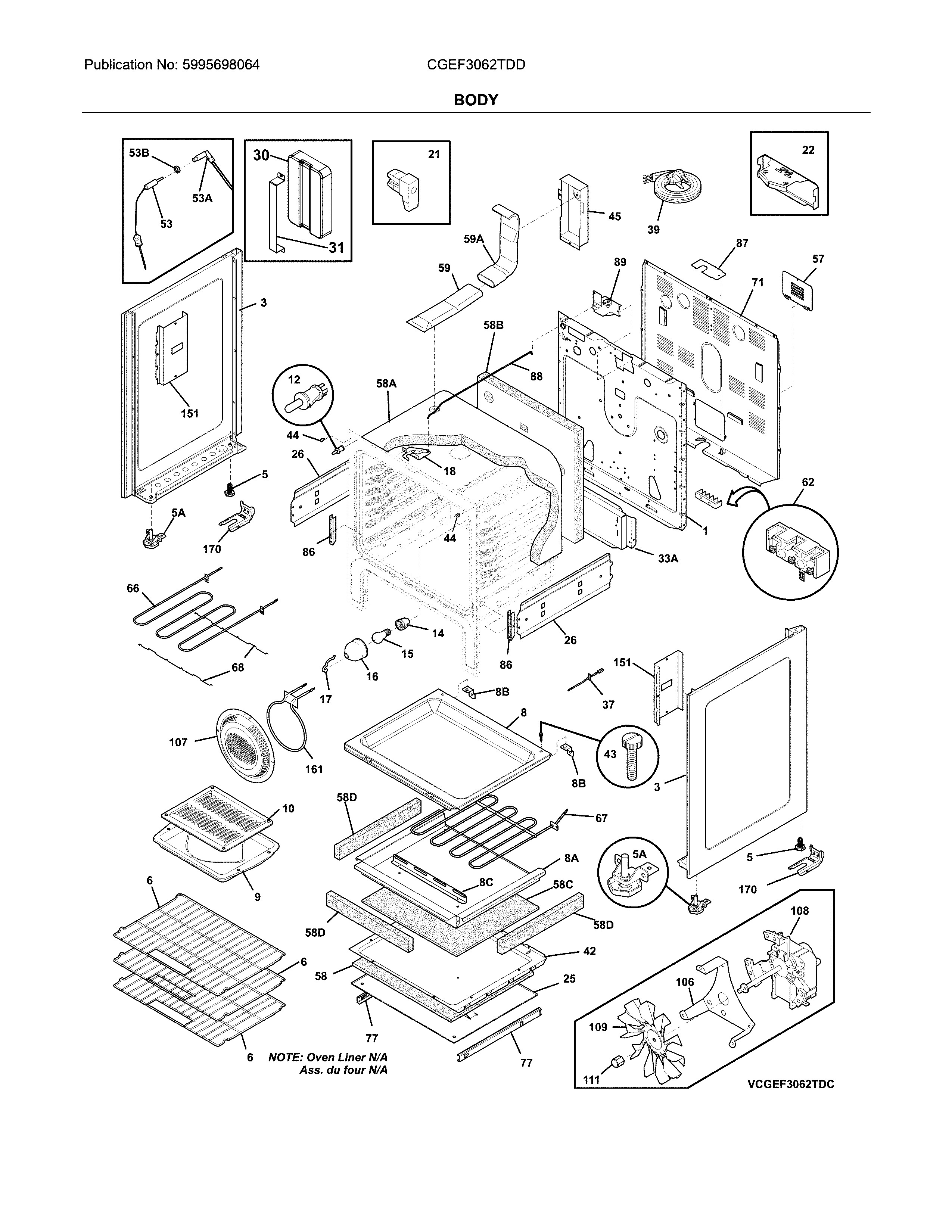 Frigidaire CGEF3062TDD body diagram