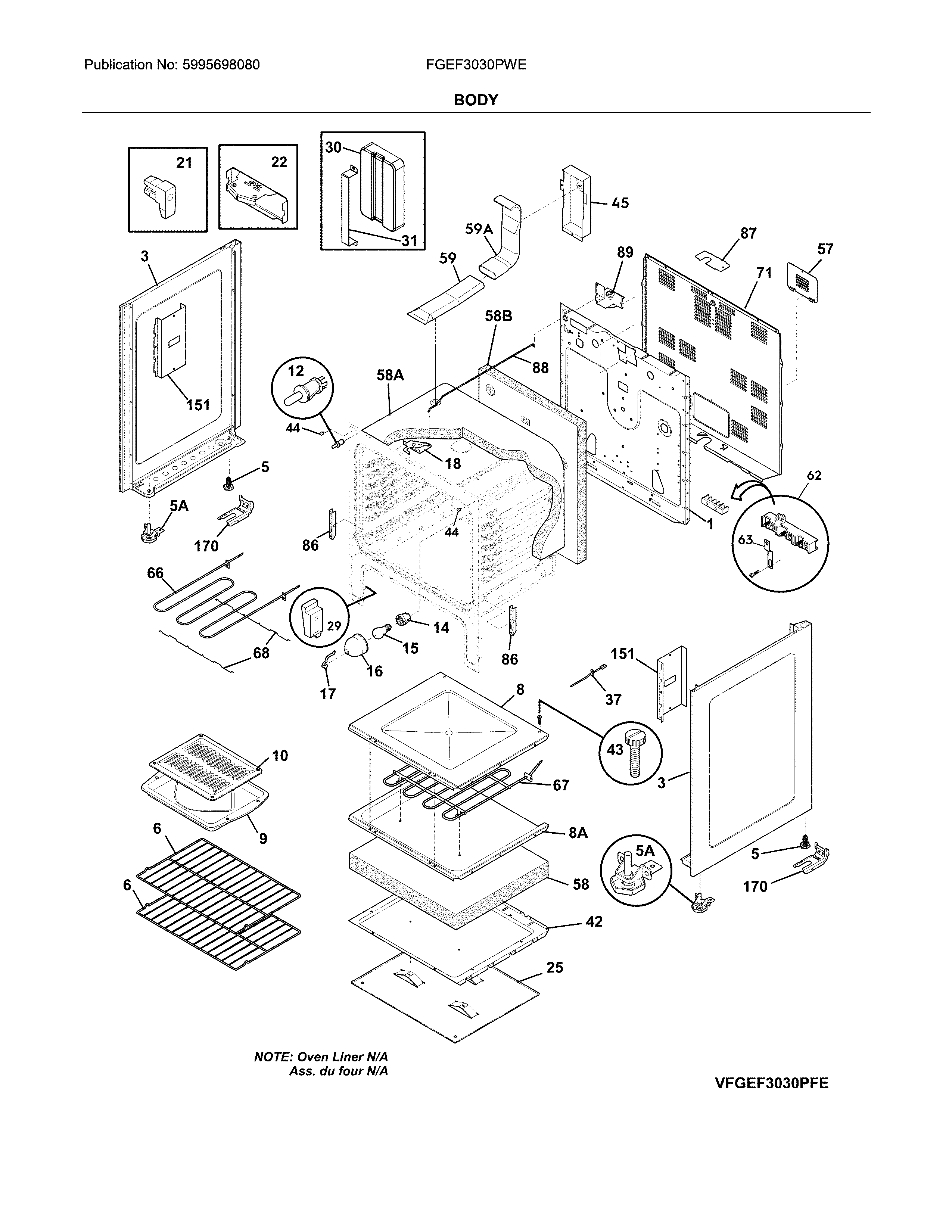Frigidaire FGEF3030PWE body diagram