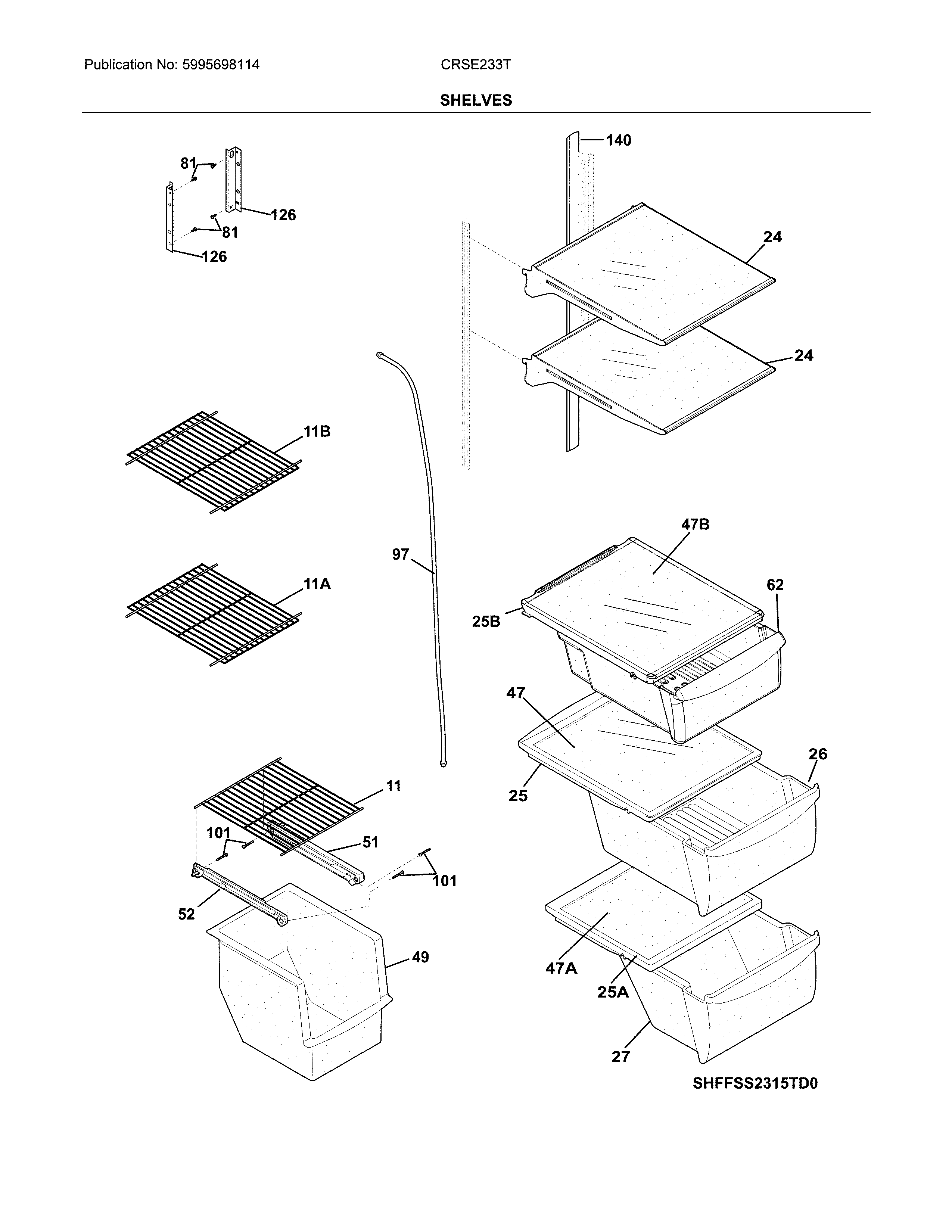 Crosley CRSE233TB0 shelves diagram