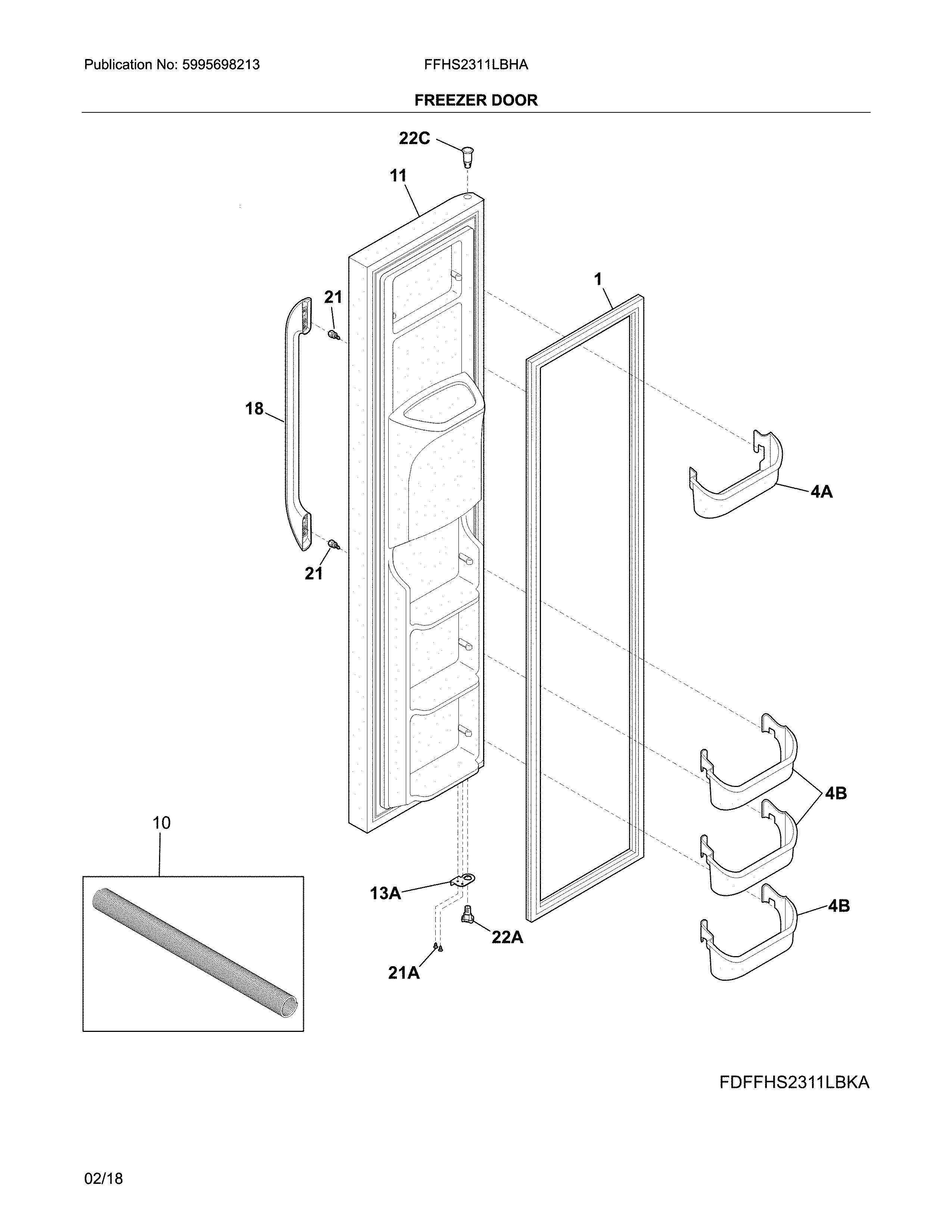 Frigidaire FFHS2311LBHA freezer door diagram