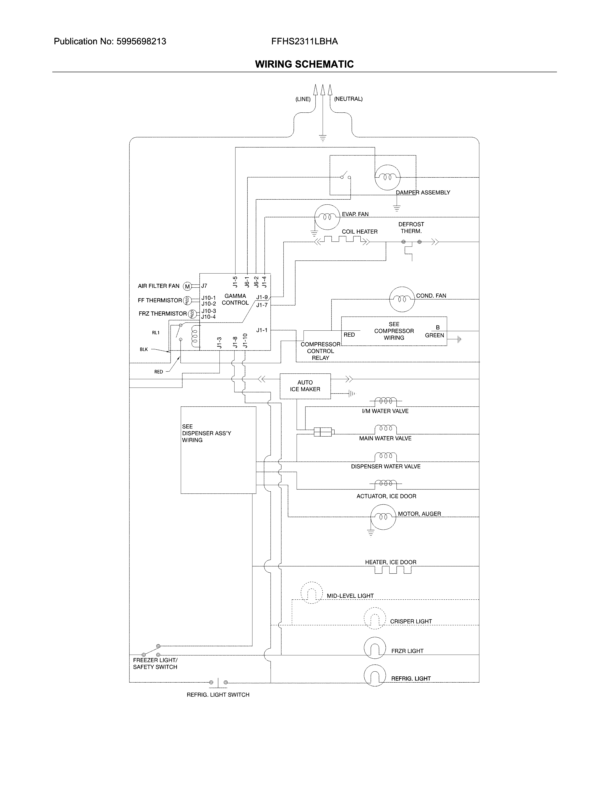 Frigidaire FFHS2311LBHA wiring schematic diagram