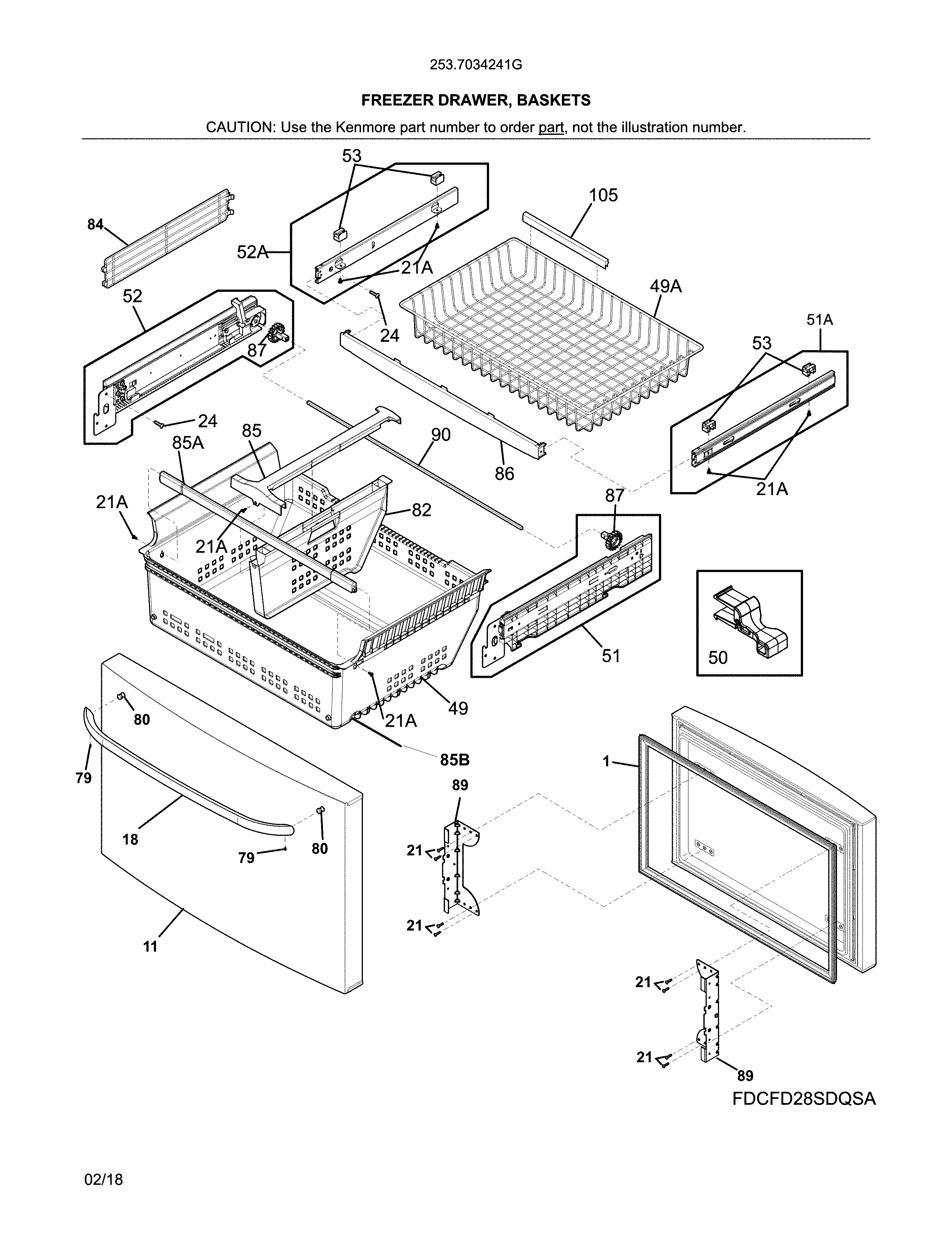 Kenmore 2537034241G freezer door diagram