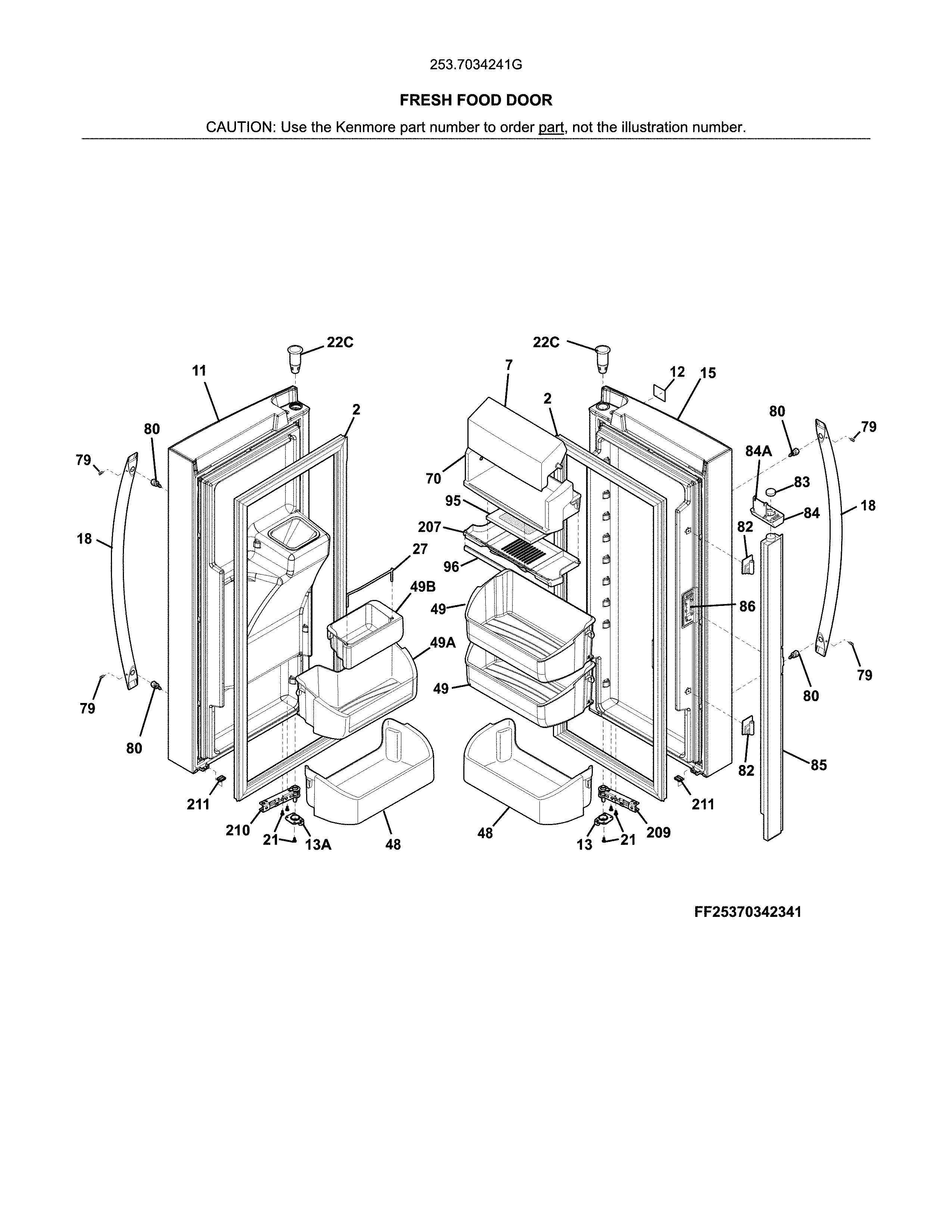 Kenmore 2537034241G fresh food doors diagram