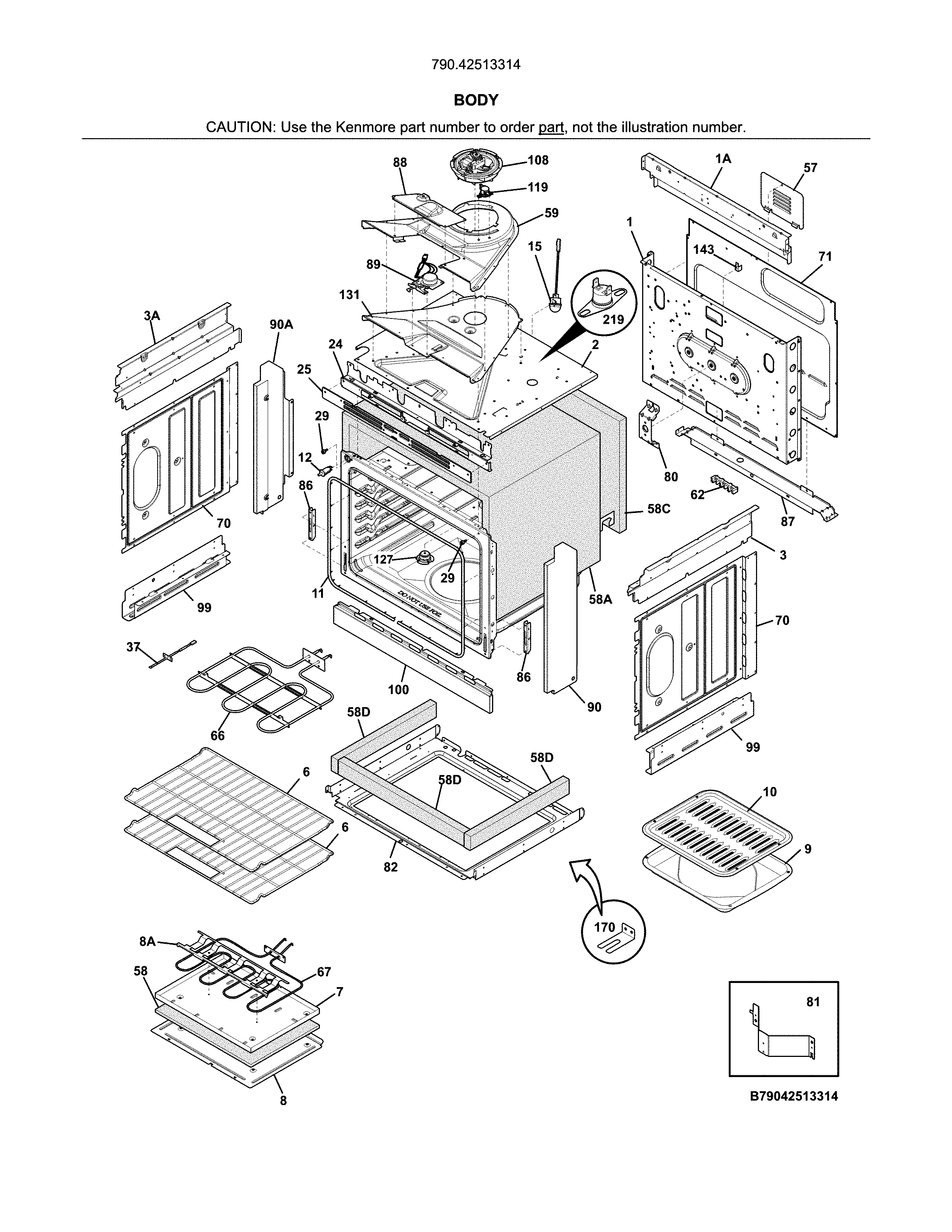 Kenmore 79042513314 body diagram