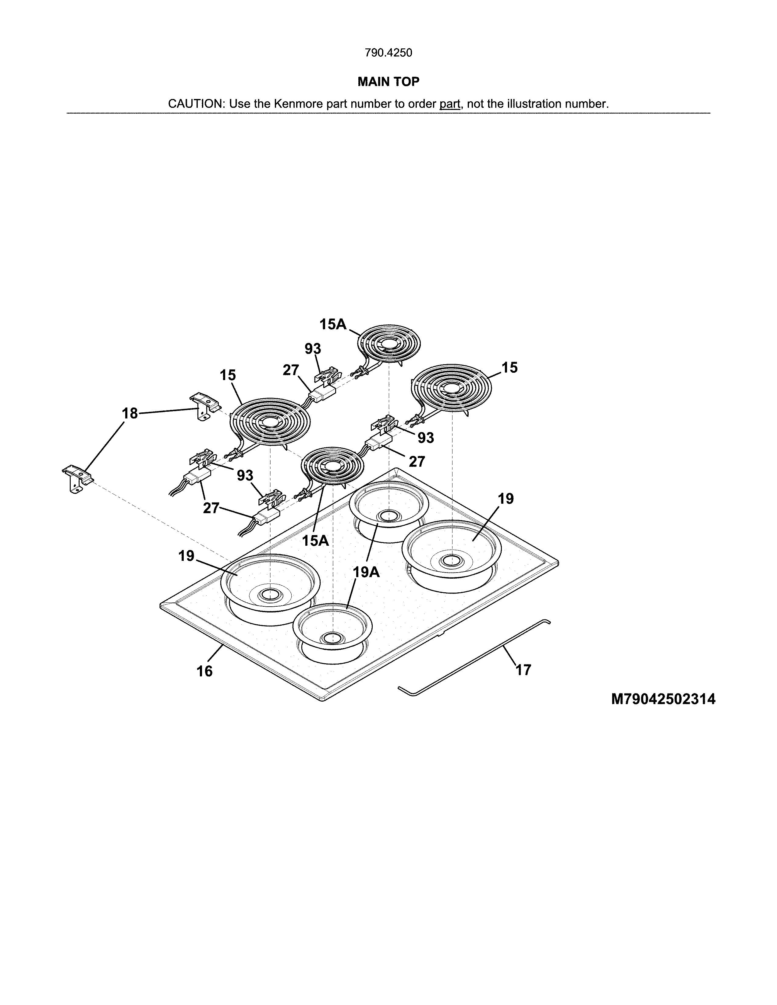 Kenmore 79042509314 main top diagram