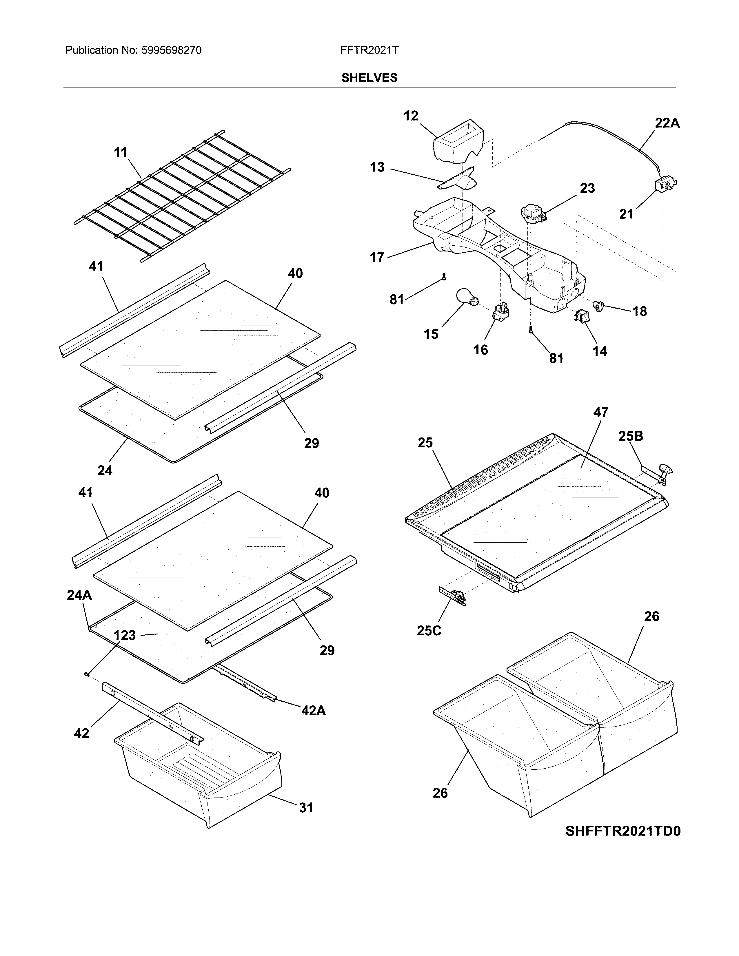 Frigidaire FFTR2021TB1 shelves diagram