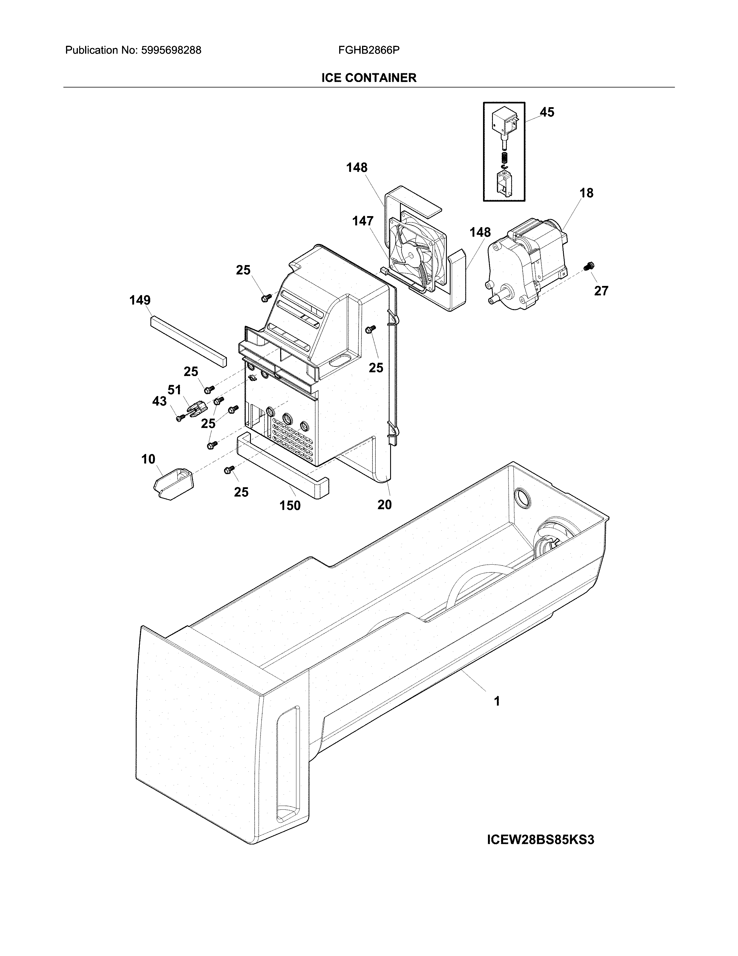 Frigidaire FGHB2866PPEA ice container diagram