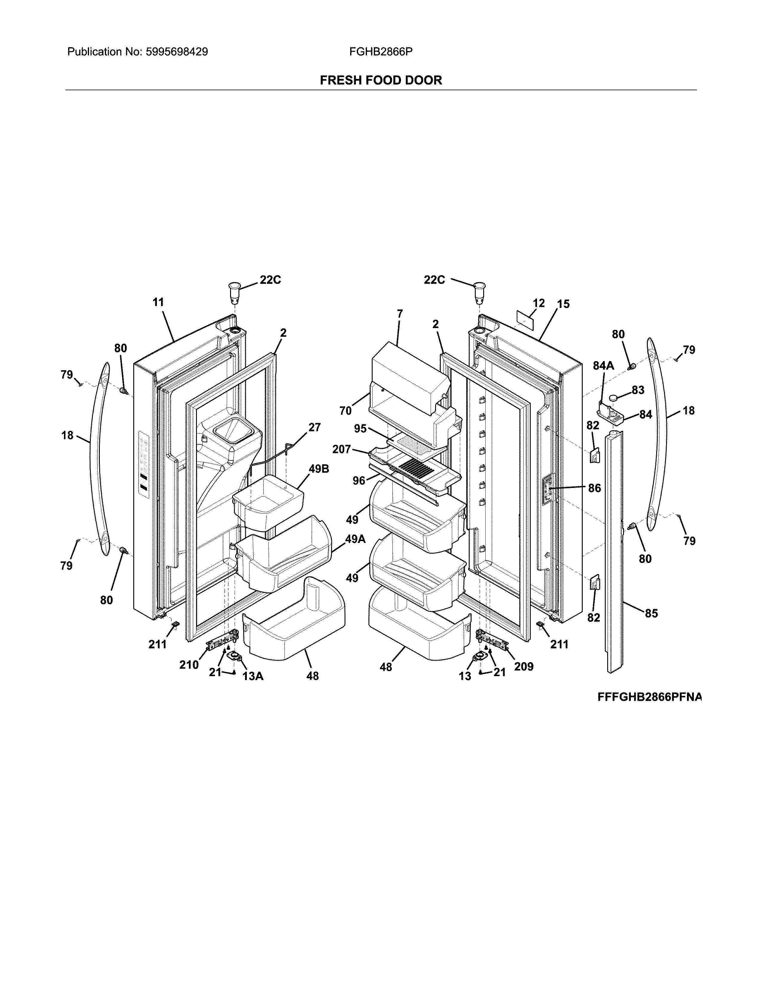 Frigidaire FGHB2866PPHA fresh food door diagram