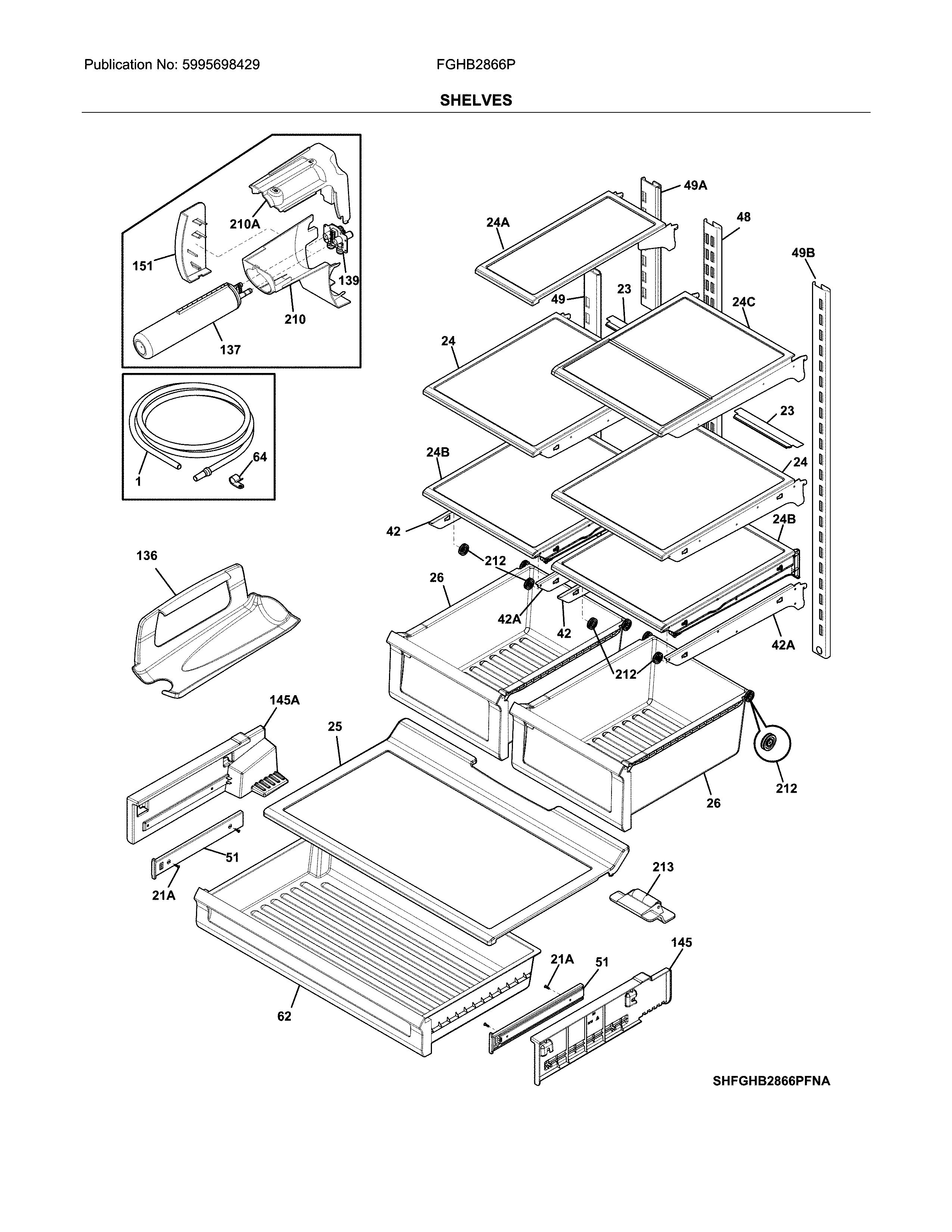 Frigidaire FGHB2866PPHA shelves diagram