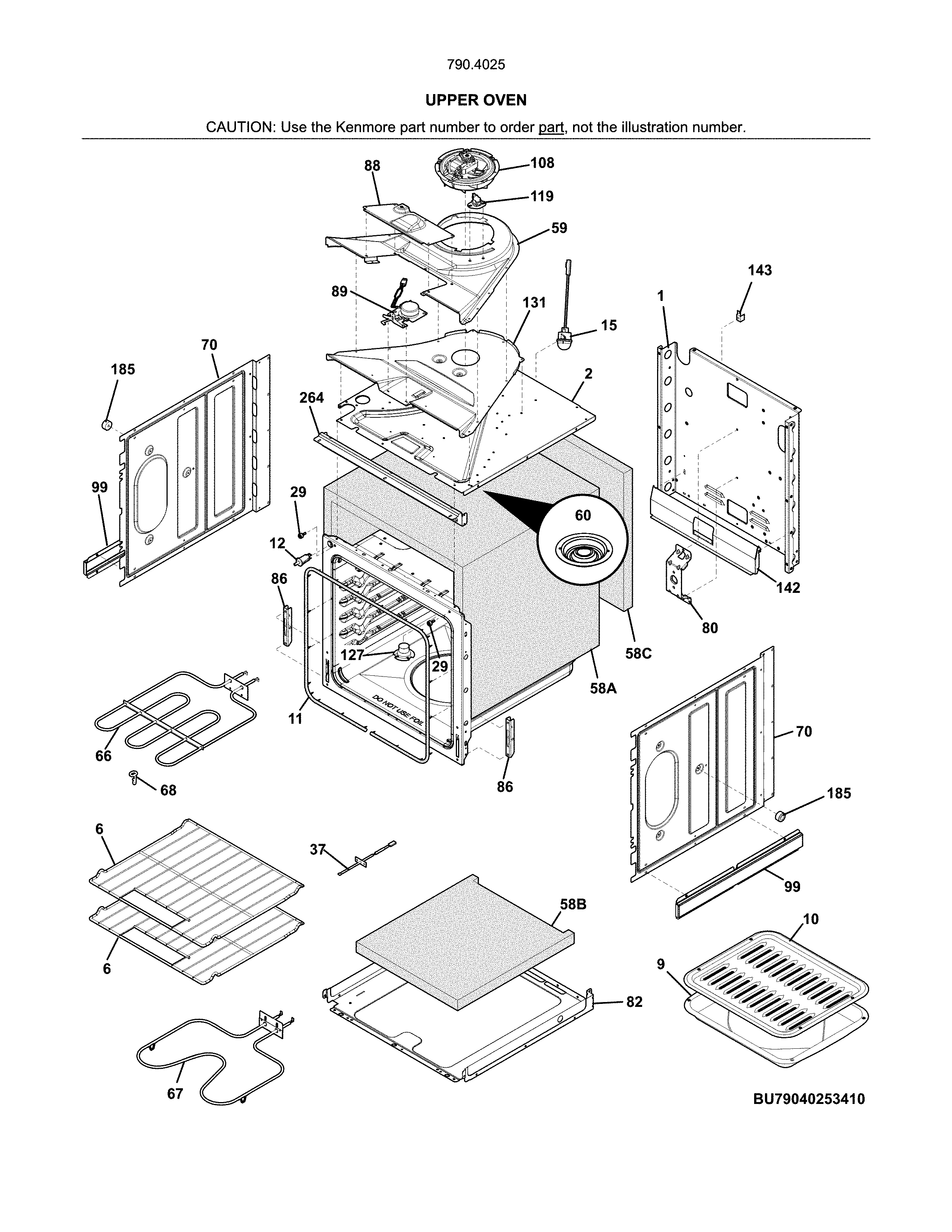 Kenmore 79040259412 upper oven diagram
