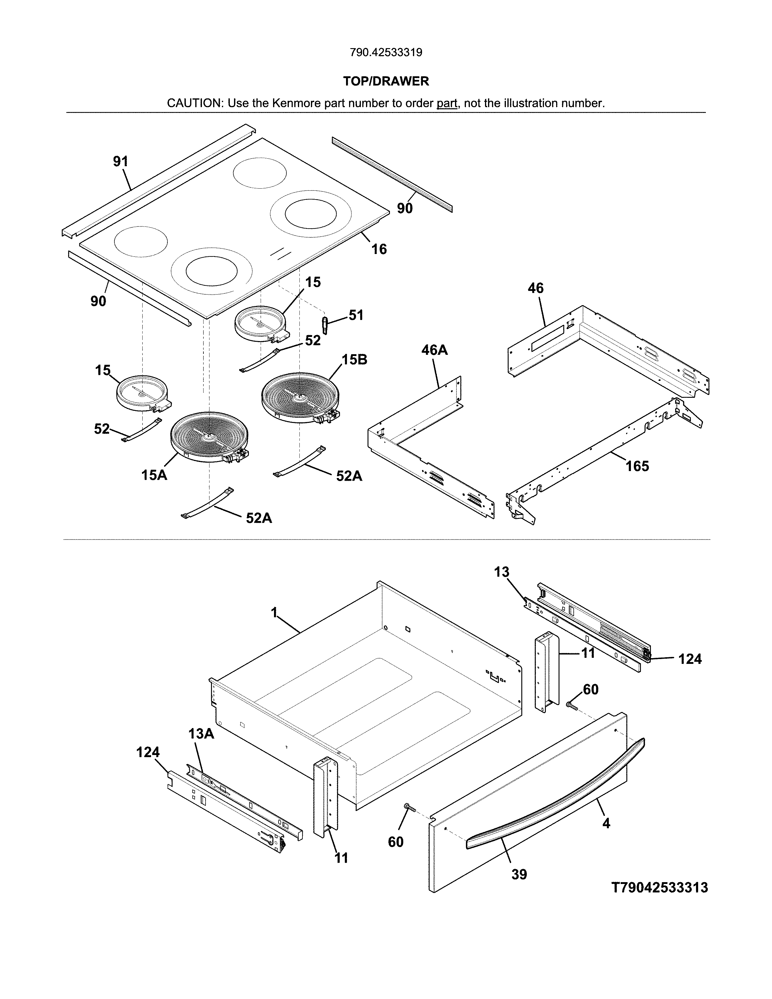 Kenmore 79042533319 top/drawer diagram