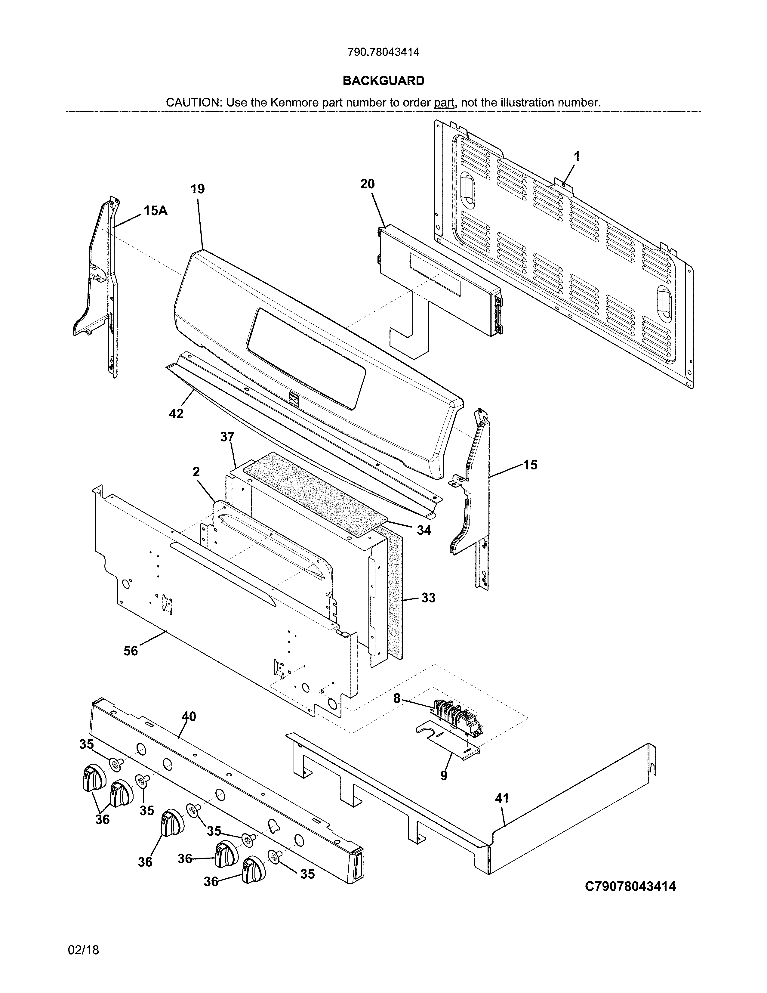 Kenmore 79078043414 backguard diagram