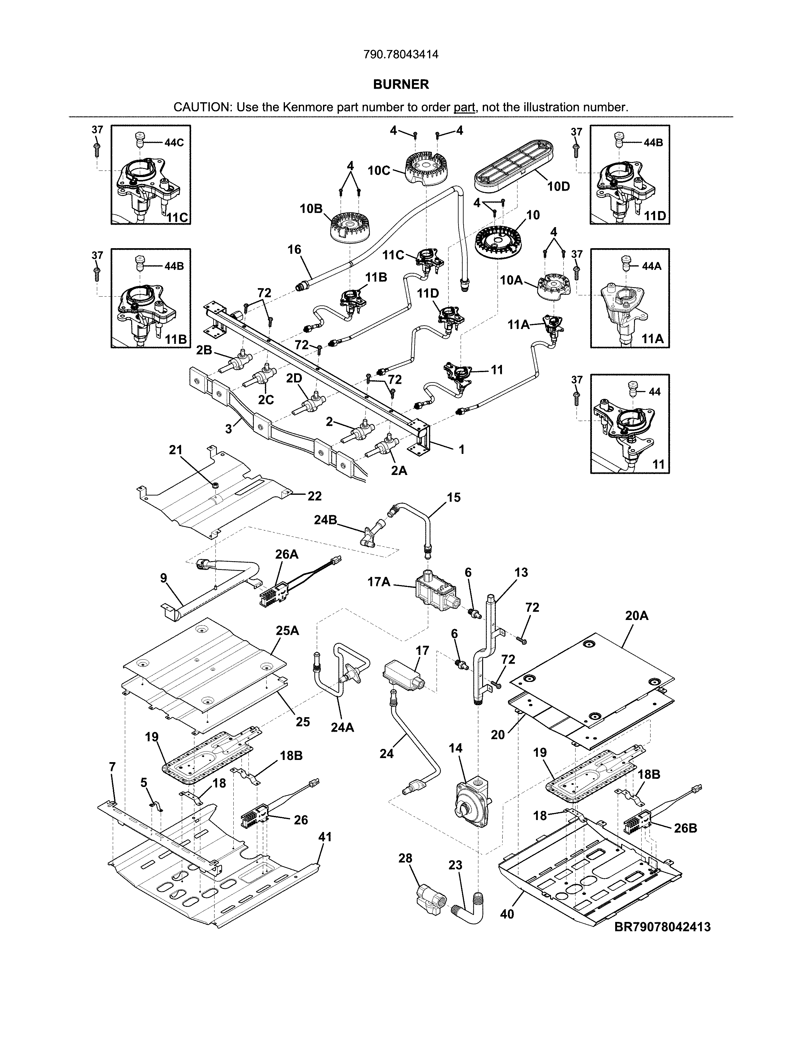 Kenmore 79078043414 burner diagram