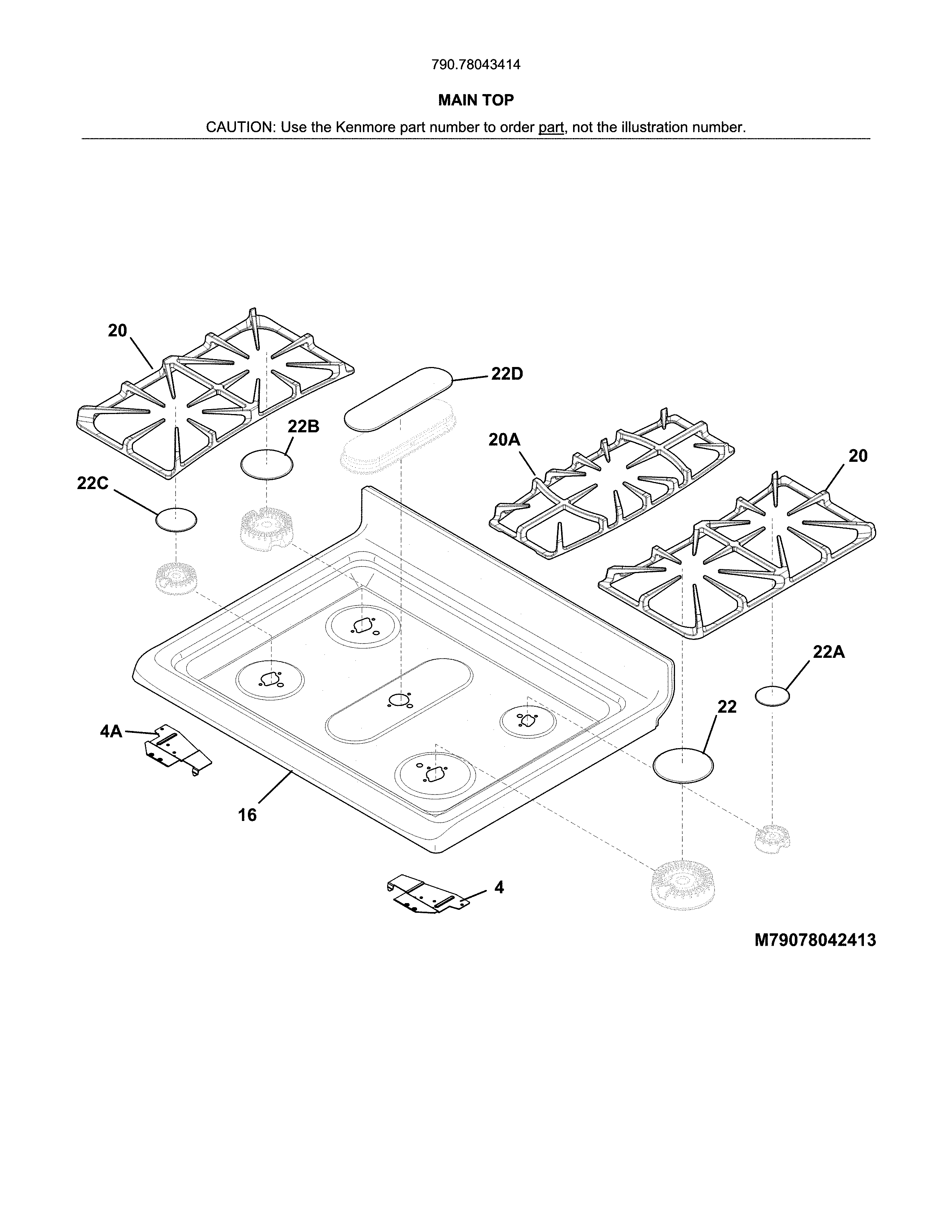 Kenmore 79078043414 main top diagram