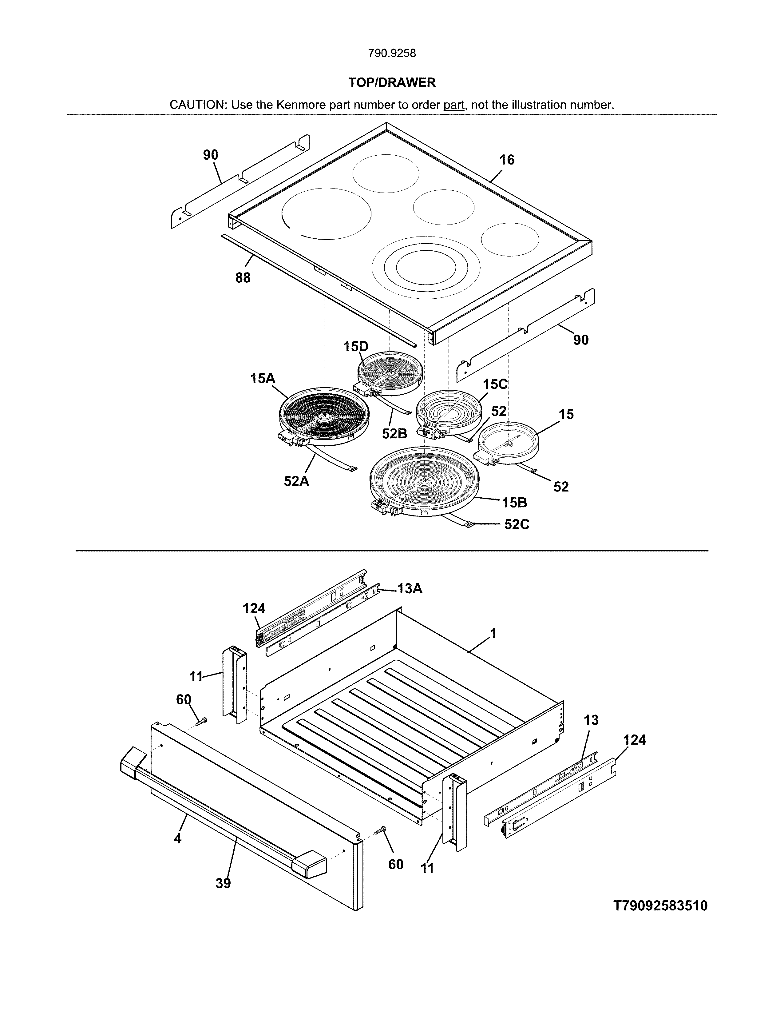 Kenmore Pro 79092583515 top/drawer diagram