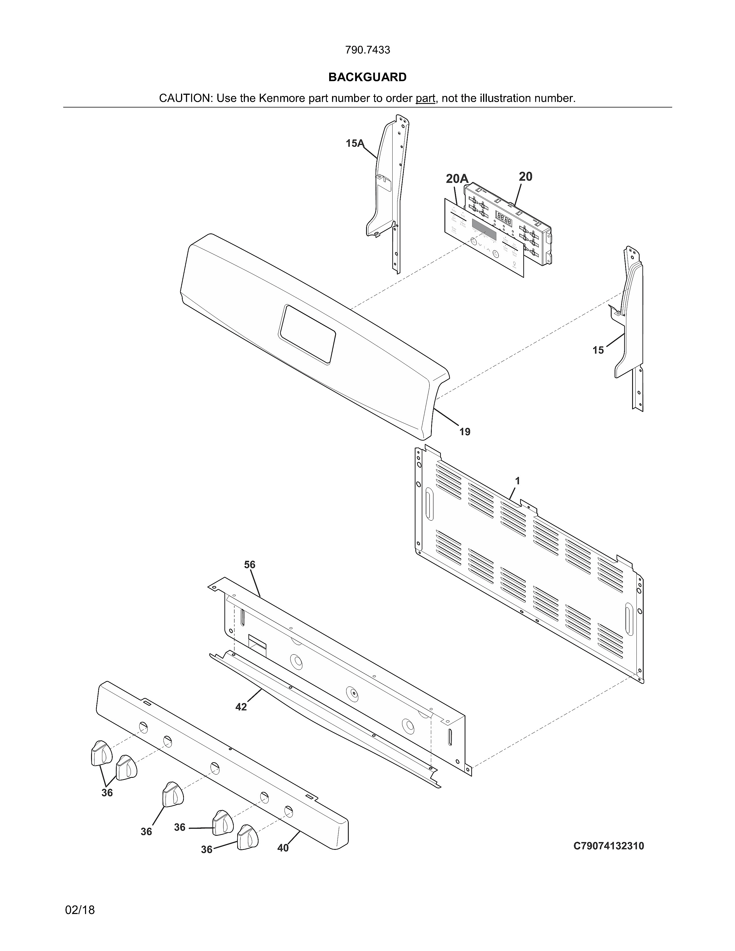 Kenmore 79074332314 backguard diagram