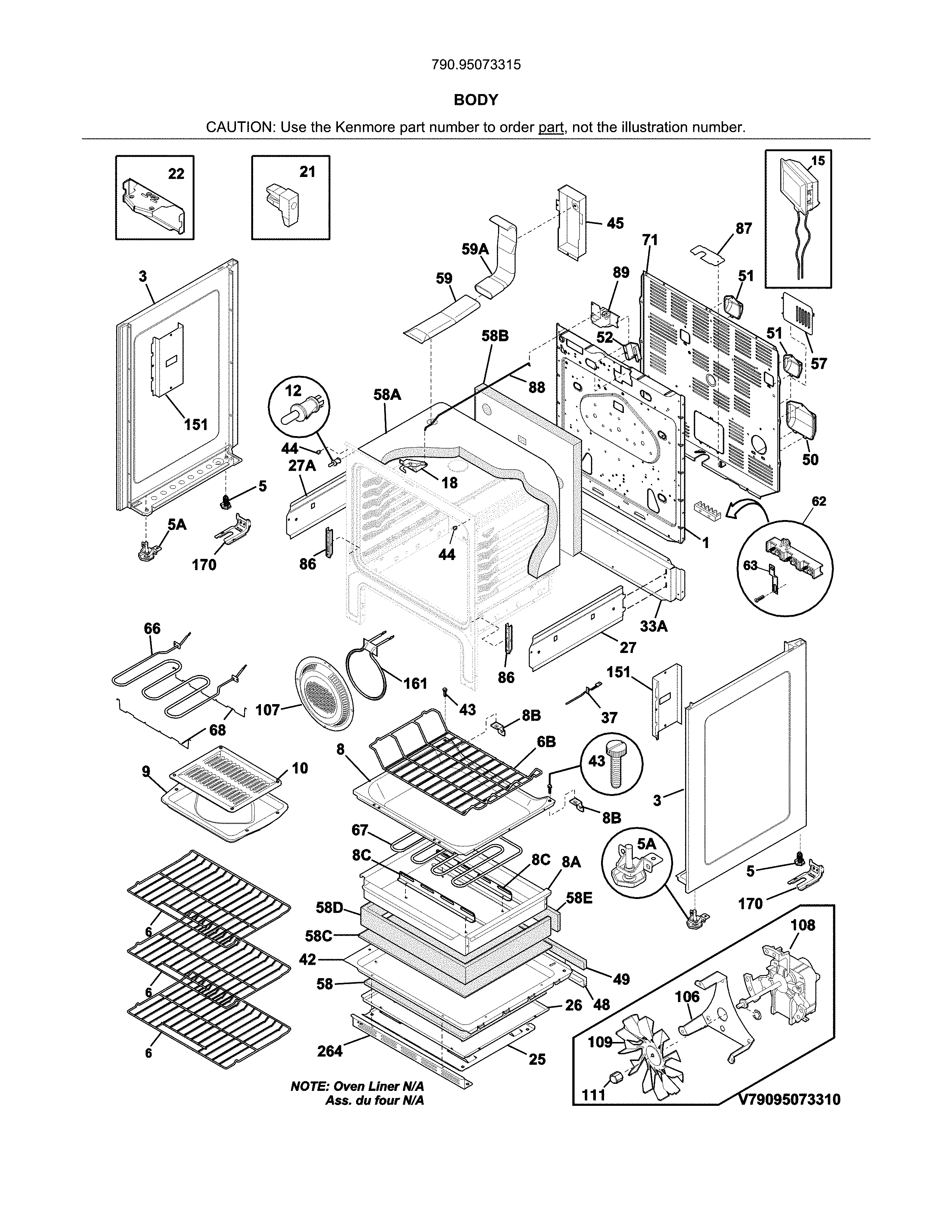 Kenmore Elite 79095073315 body diagram