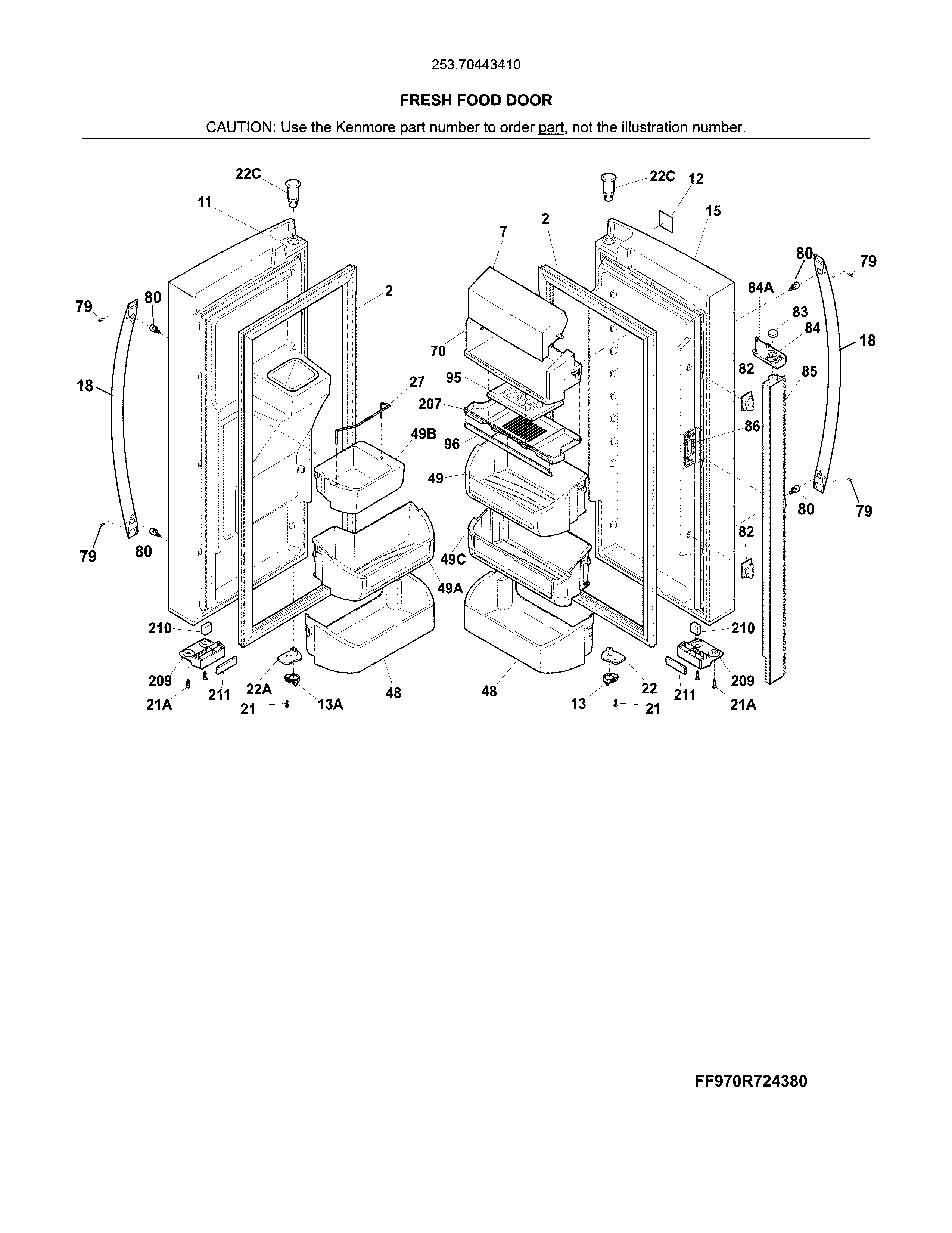 Kenmore 25370443410 fresh food door diagram