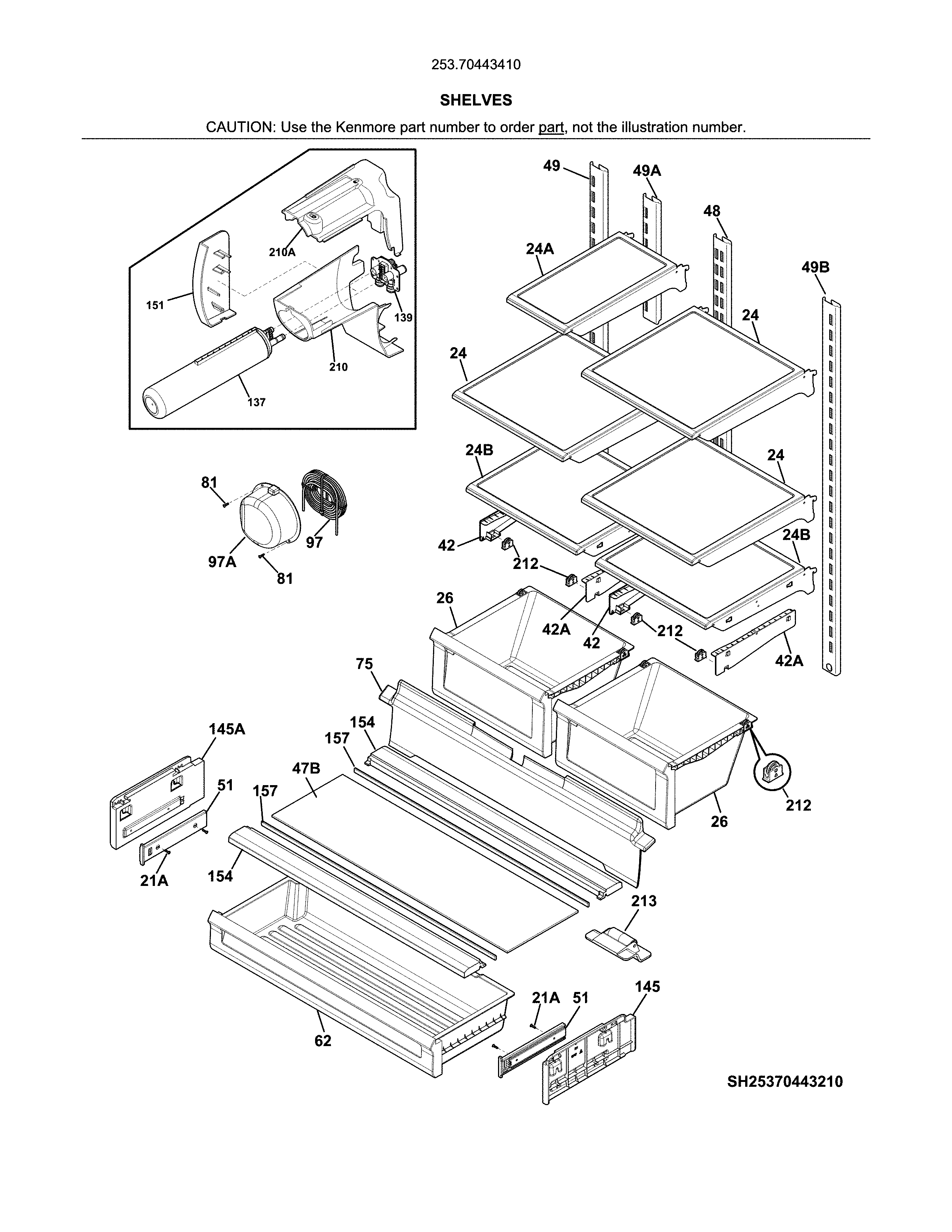Kenmore 25370443410 shelves diagram