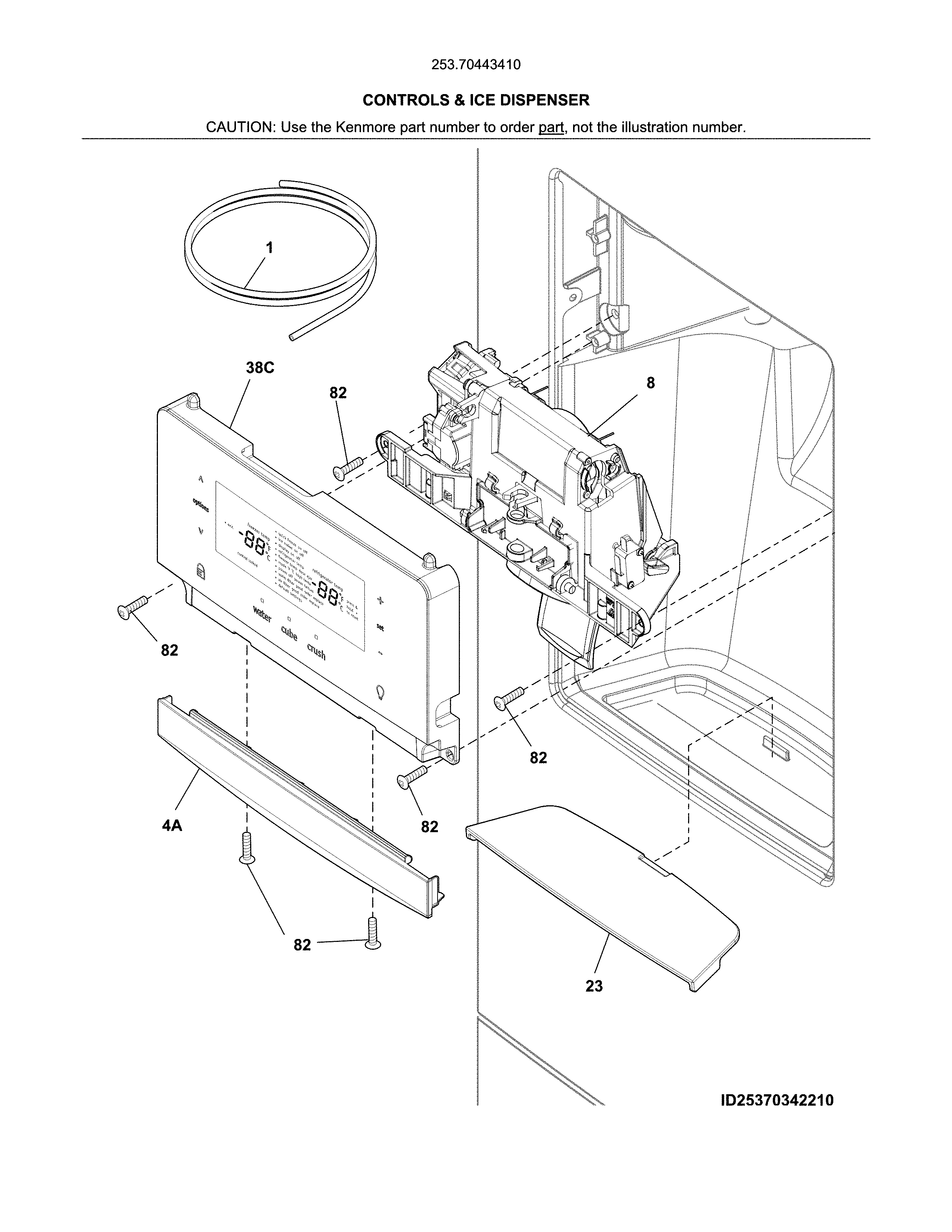 Kenmore 25370443410 controls & ice dispenser diagram