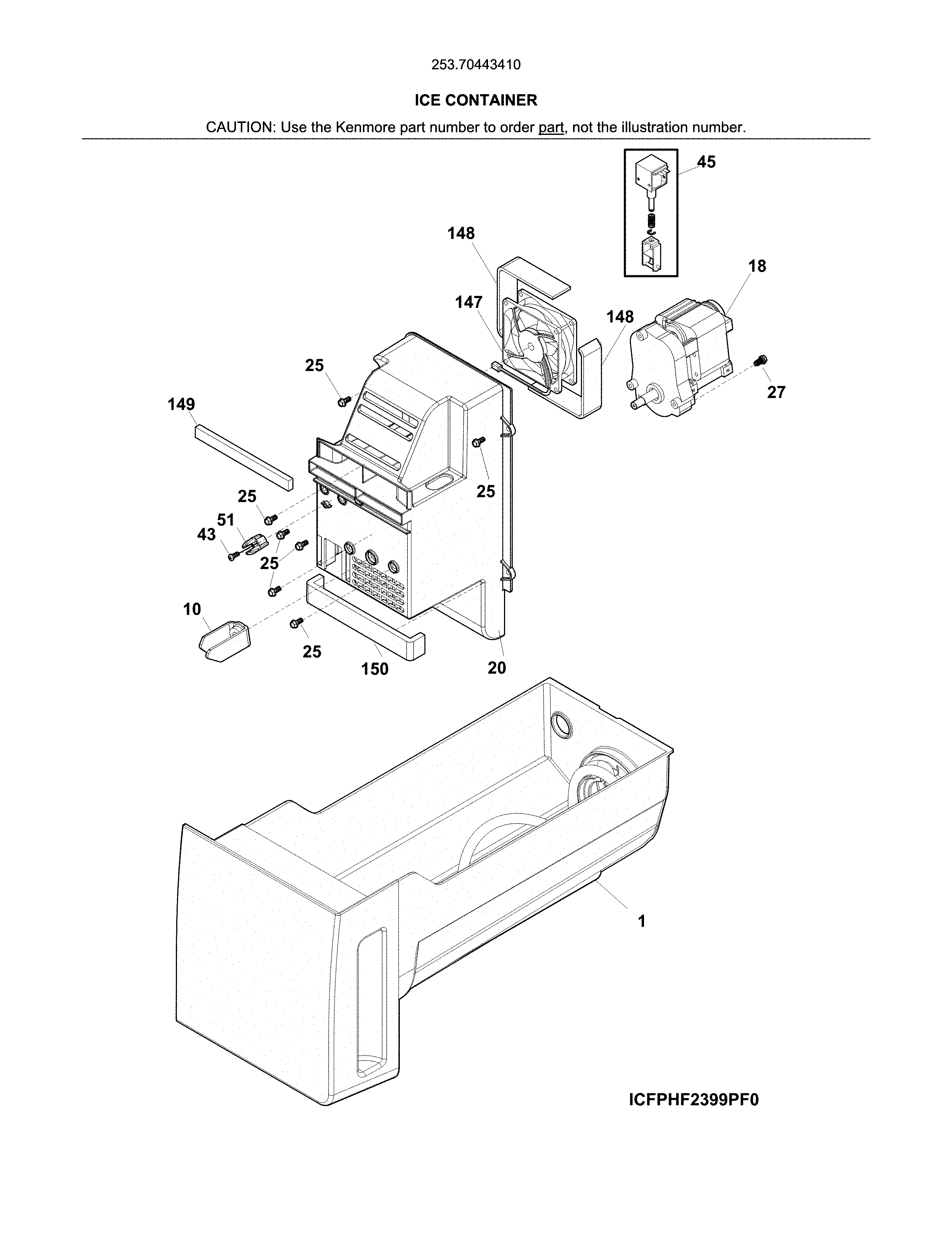 Kenmore 25370443410 ice container diagram
