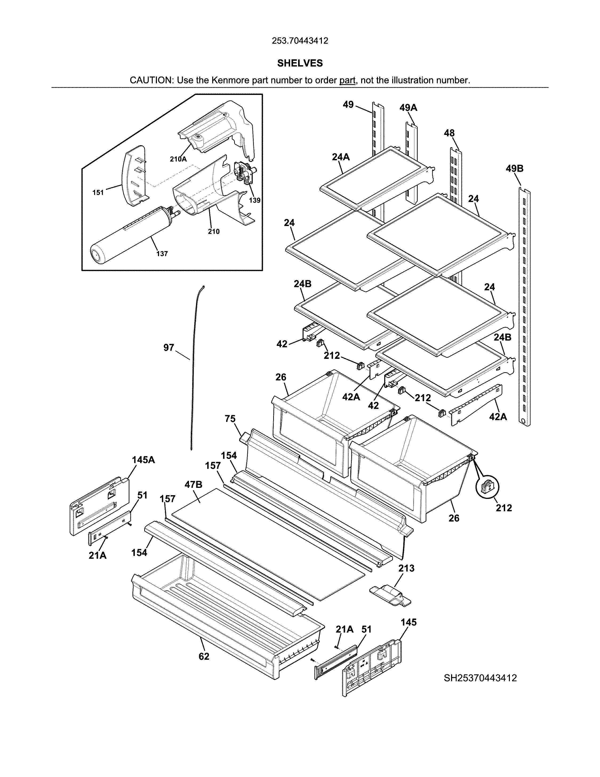 Kenmore 25370443412 shelves diagram
