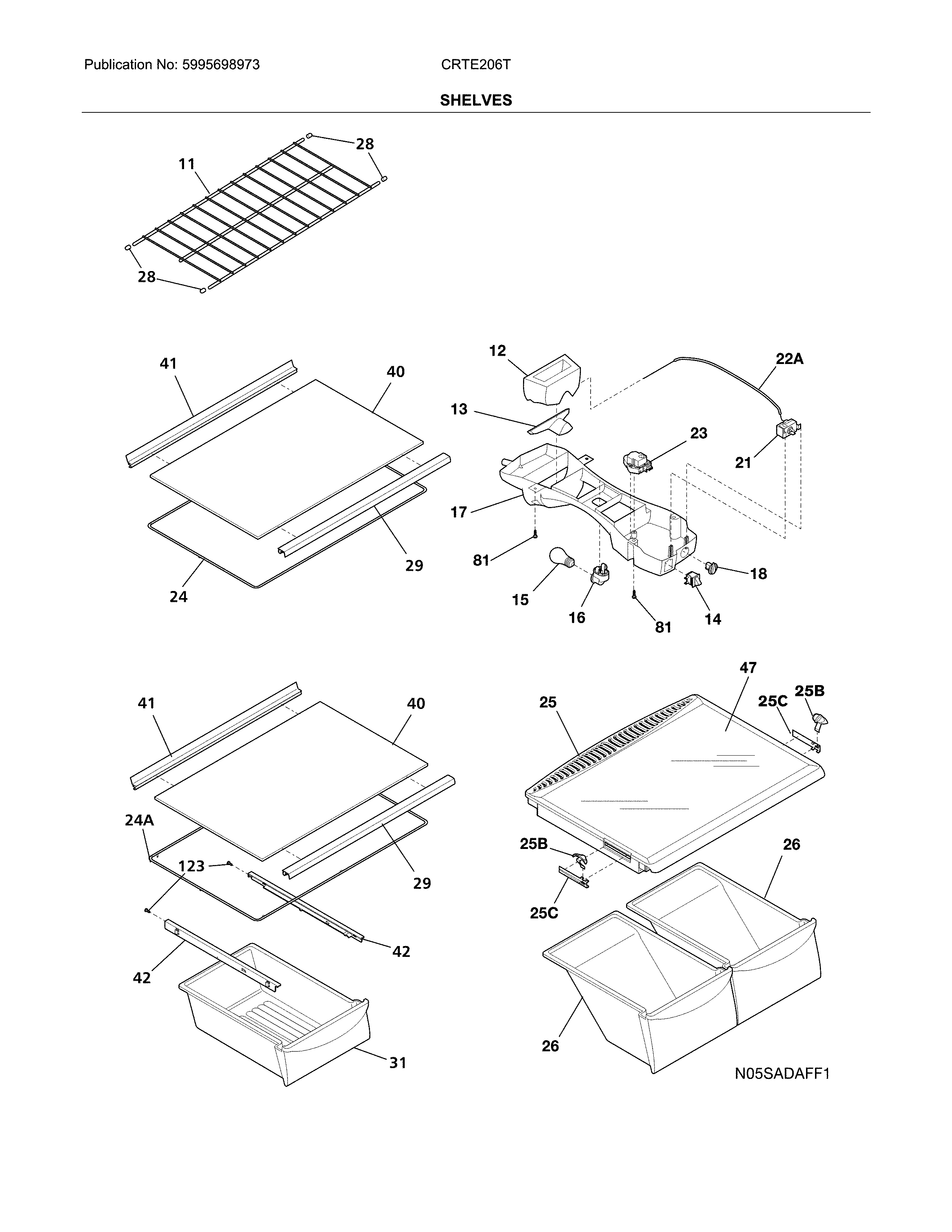 Crosley CRTE206TW1 shelves diagram