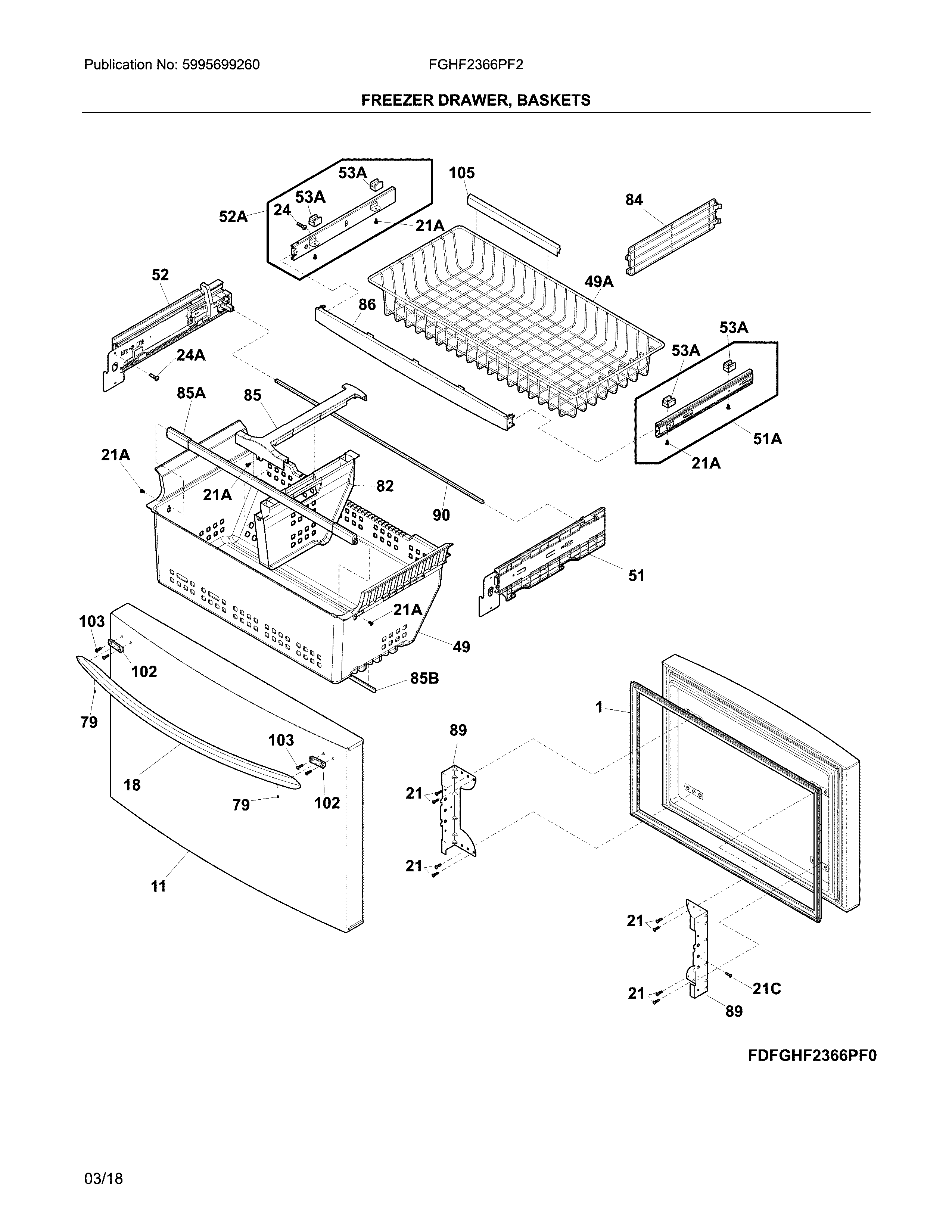 Frigidaire FGHF2366PF2 freezer drawer, baskets diagram