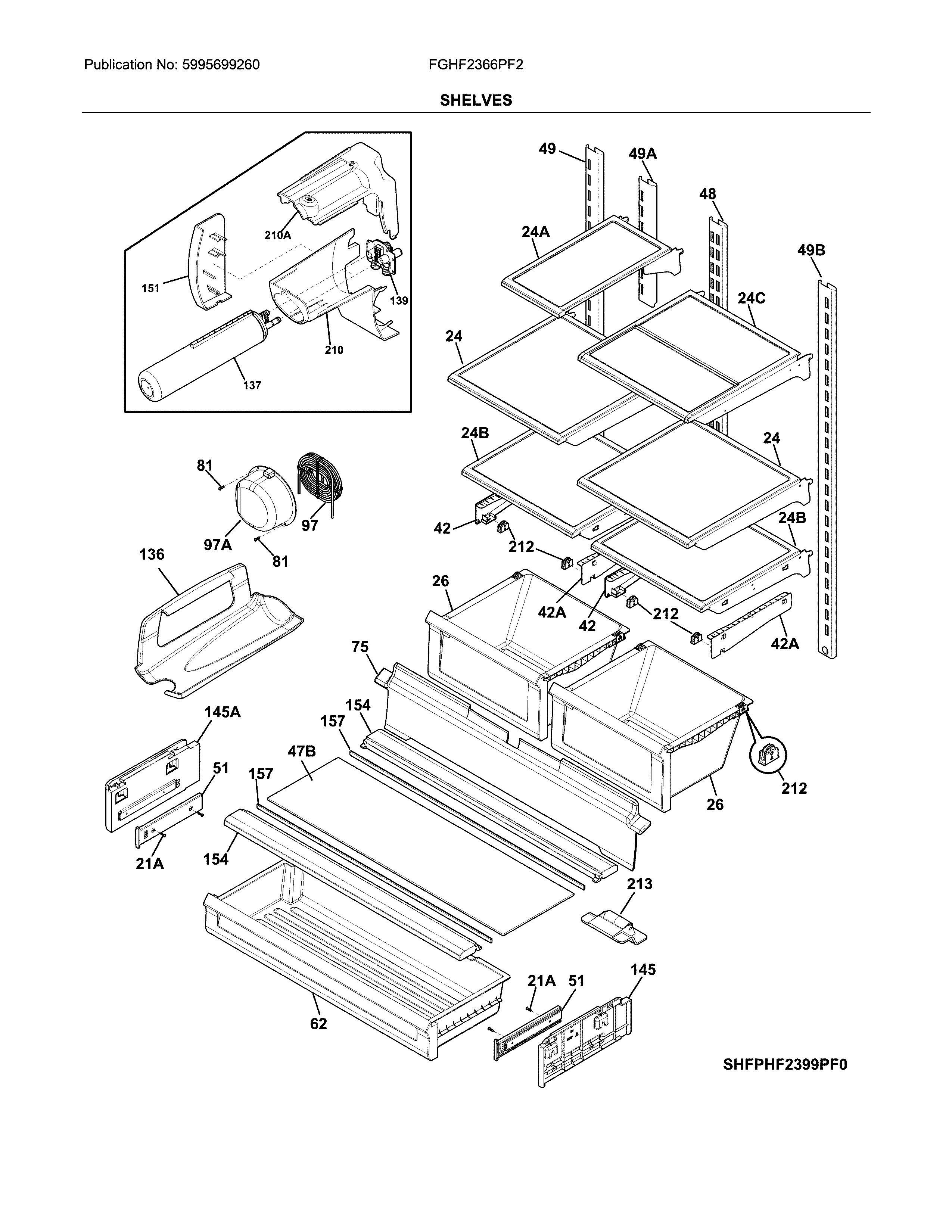 Frigidaire FGHF2366PF2 shelves diagram