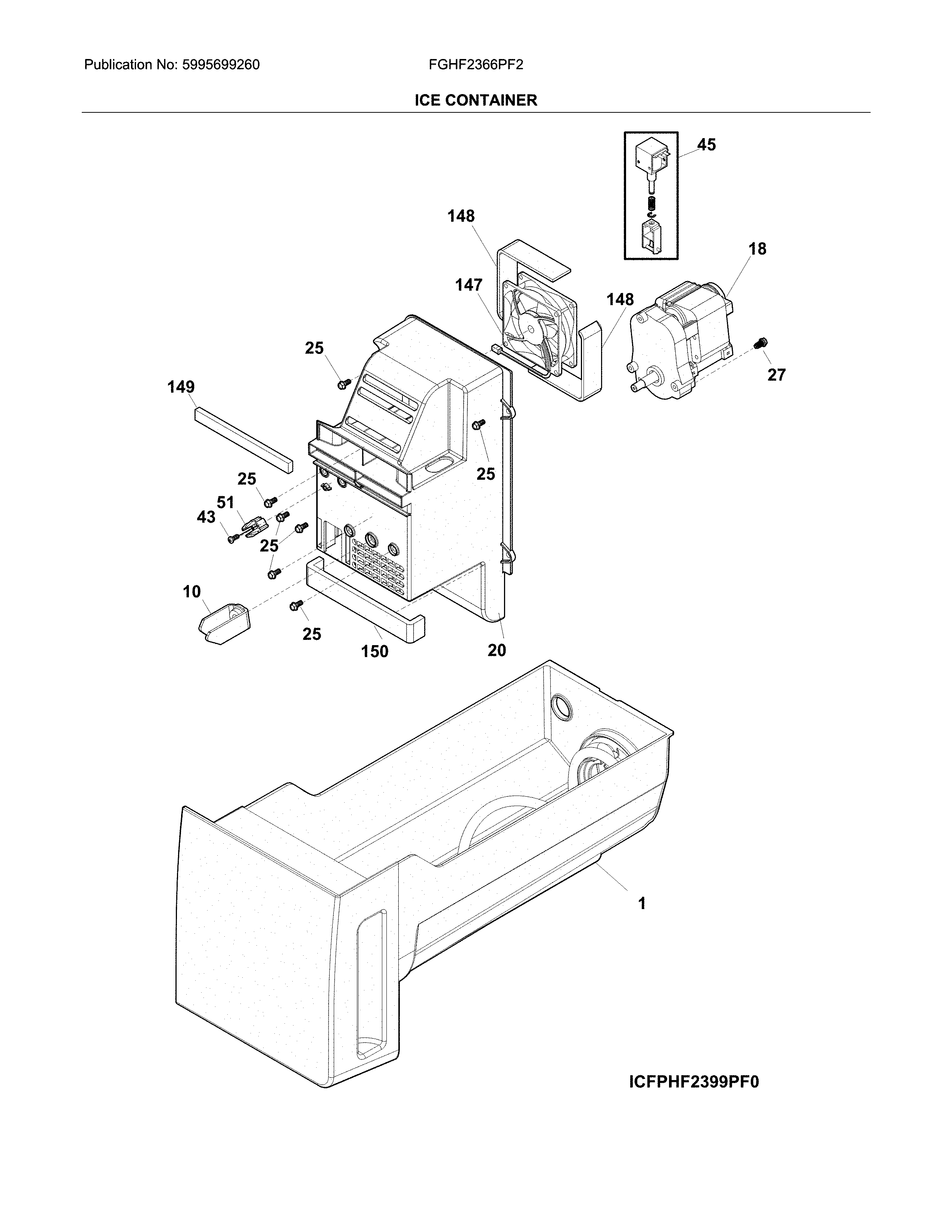 Frigidaire FGHF2366PF2 ice container diagram