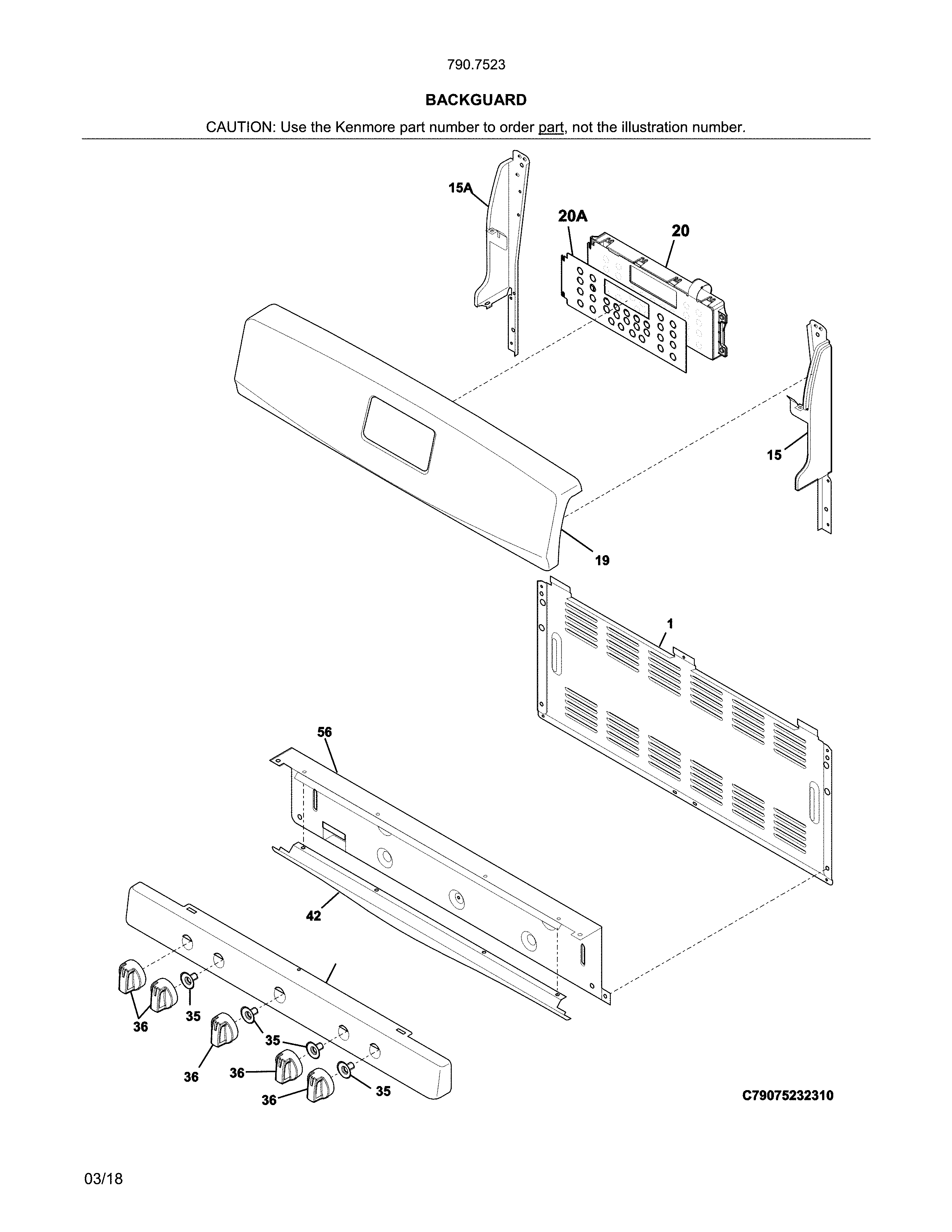 Kenmore Elite 79075232313 backguard diagram