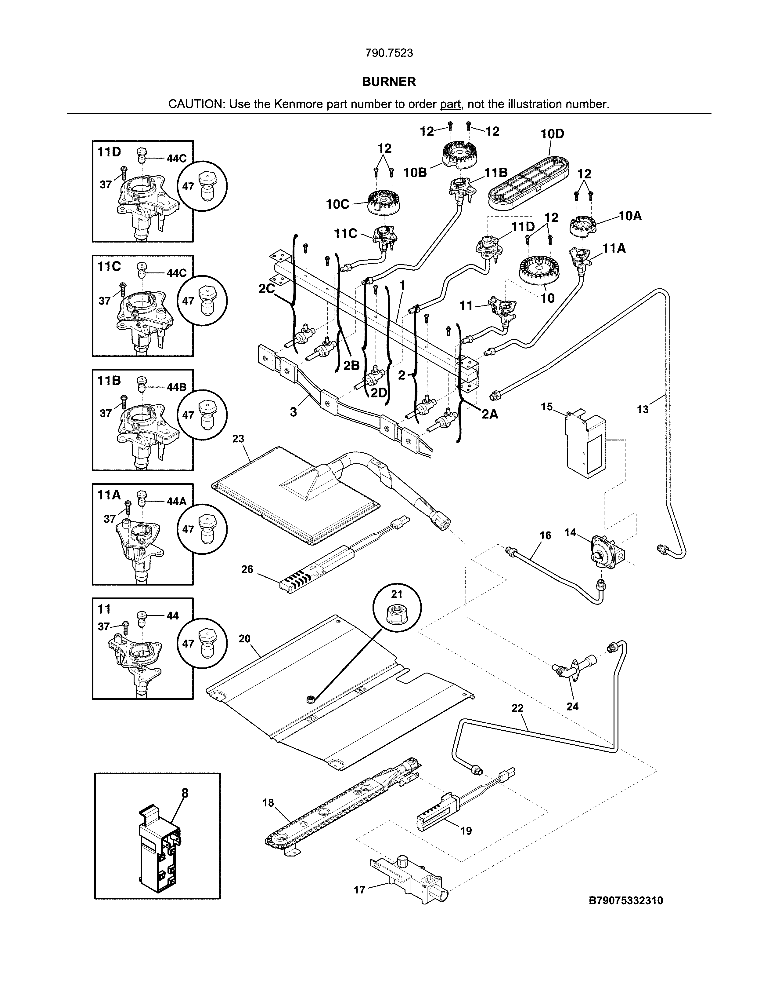 Kenmore Elite 79075232313 burner diagram