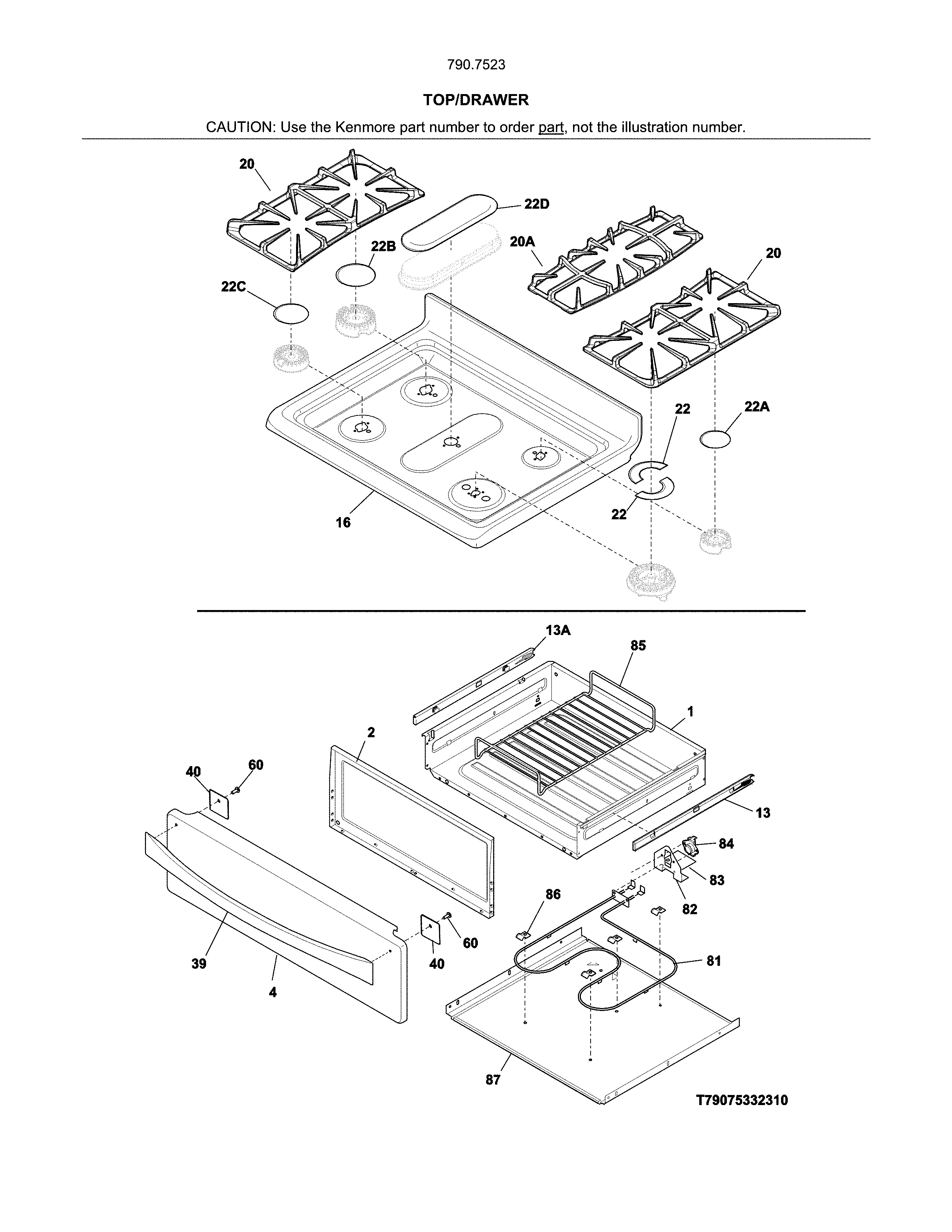 Kenmore Elite 79075232313 top/drawer diagram