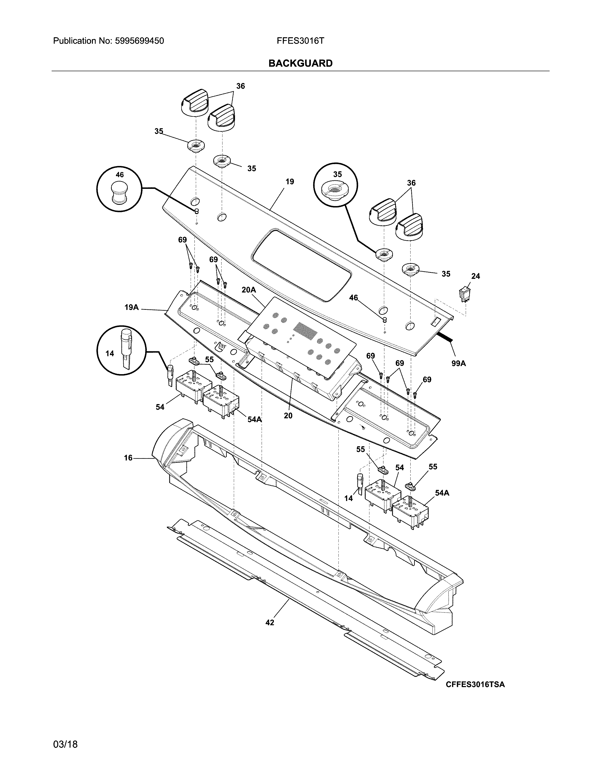 Frigidaire FFES3016TWB backguard diagram