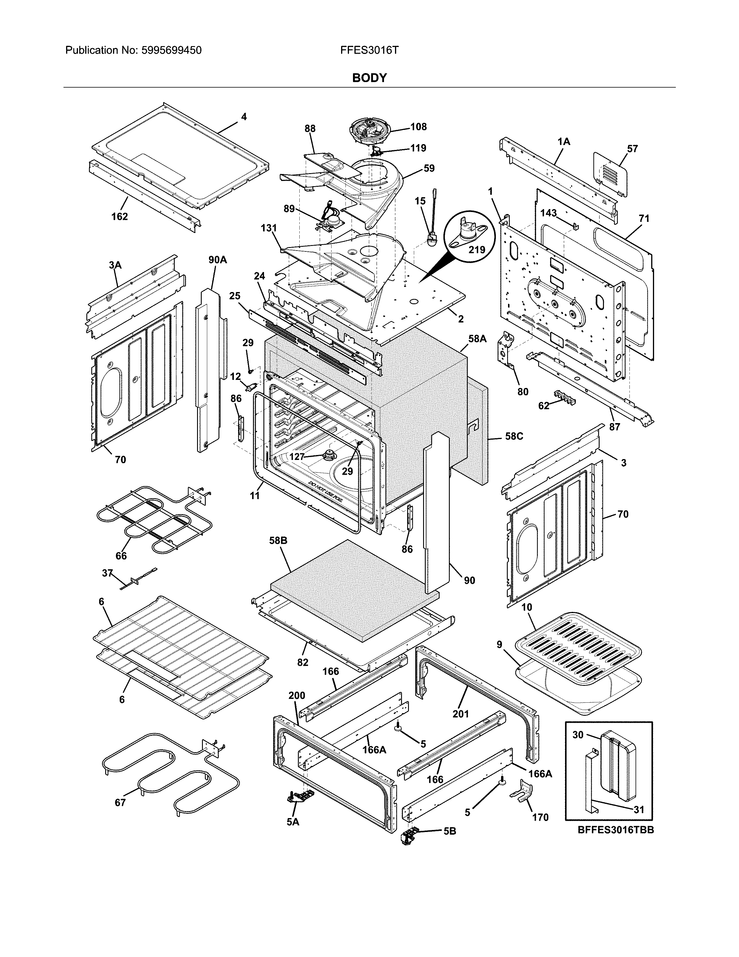Frigidaire FFES3016TWB body diagram
