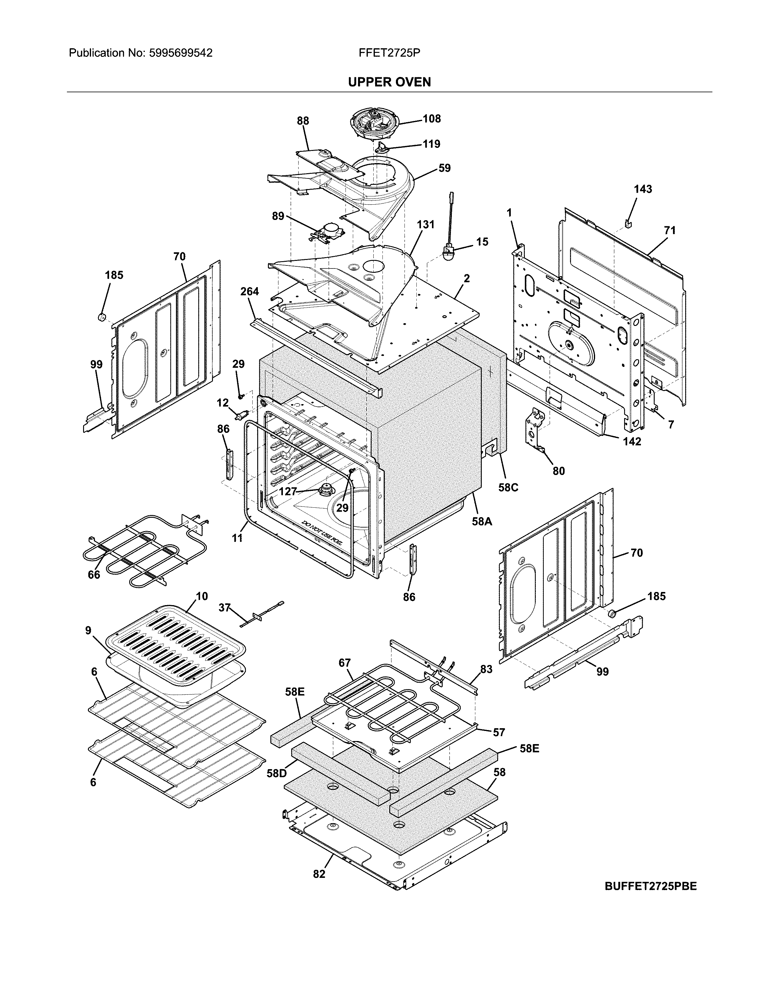 Frigidaire FFET2725PBE upper oven diagram