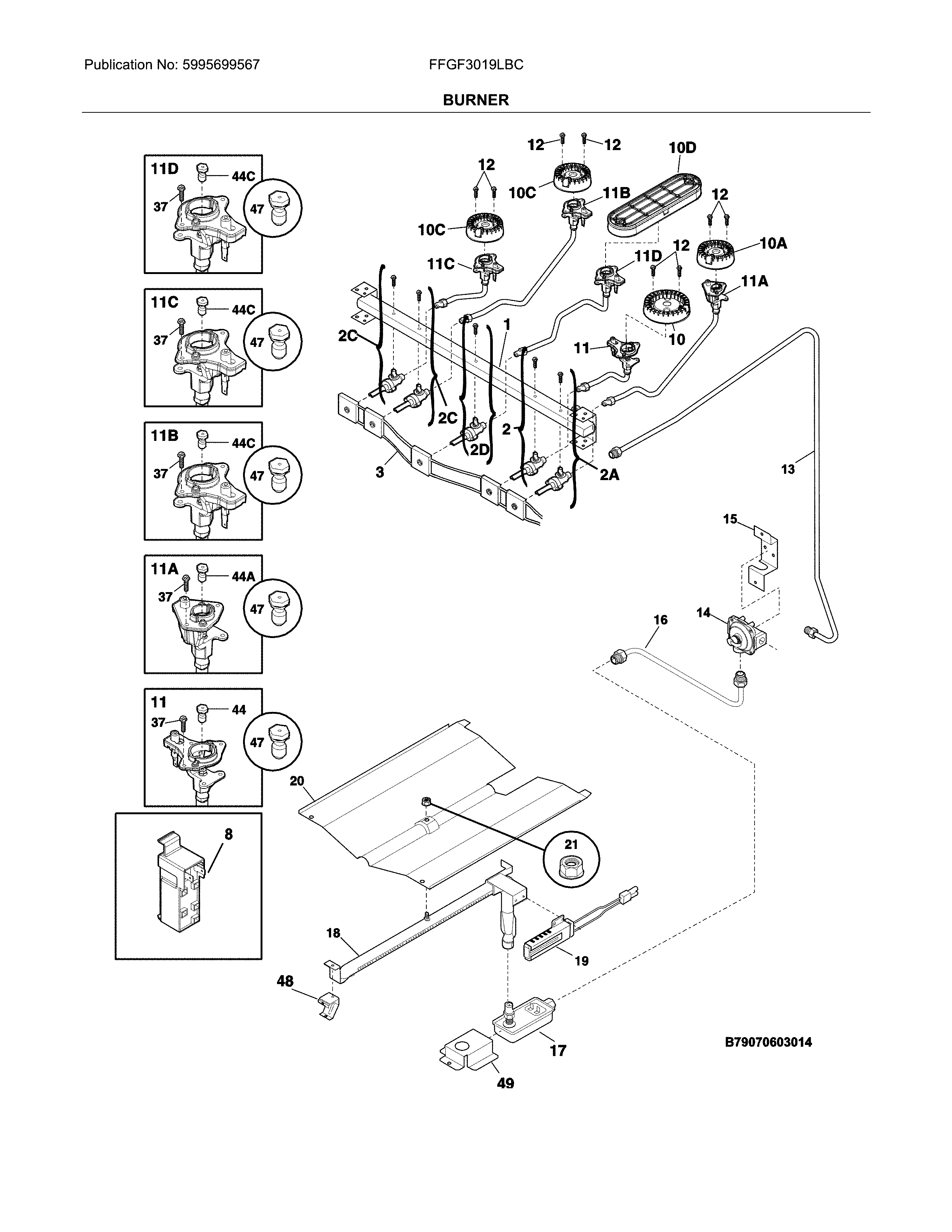 Frigidaire FFGF3019LBC burner diagram