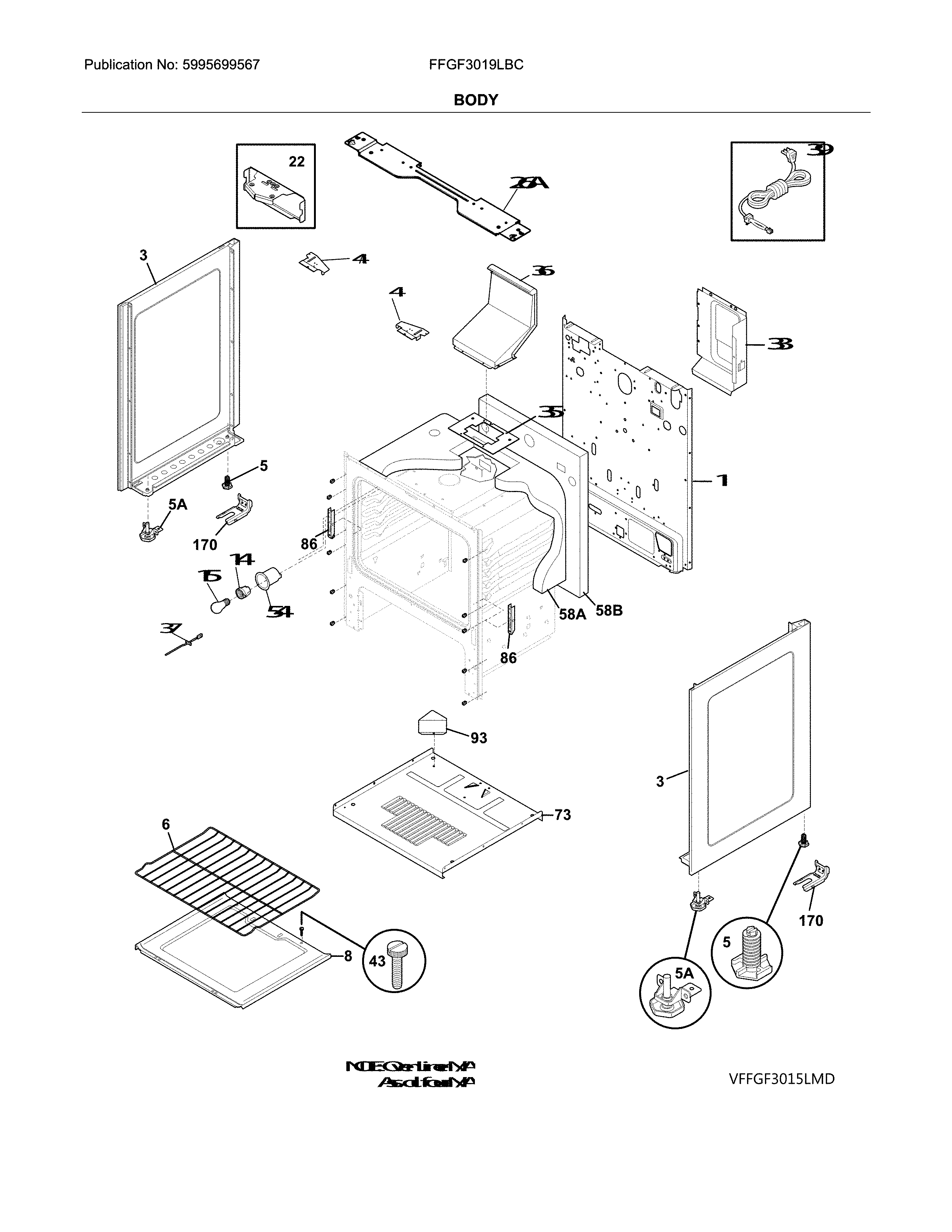 Frigidaire FFGF3019LBC body diagram