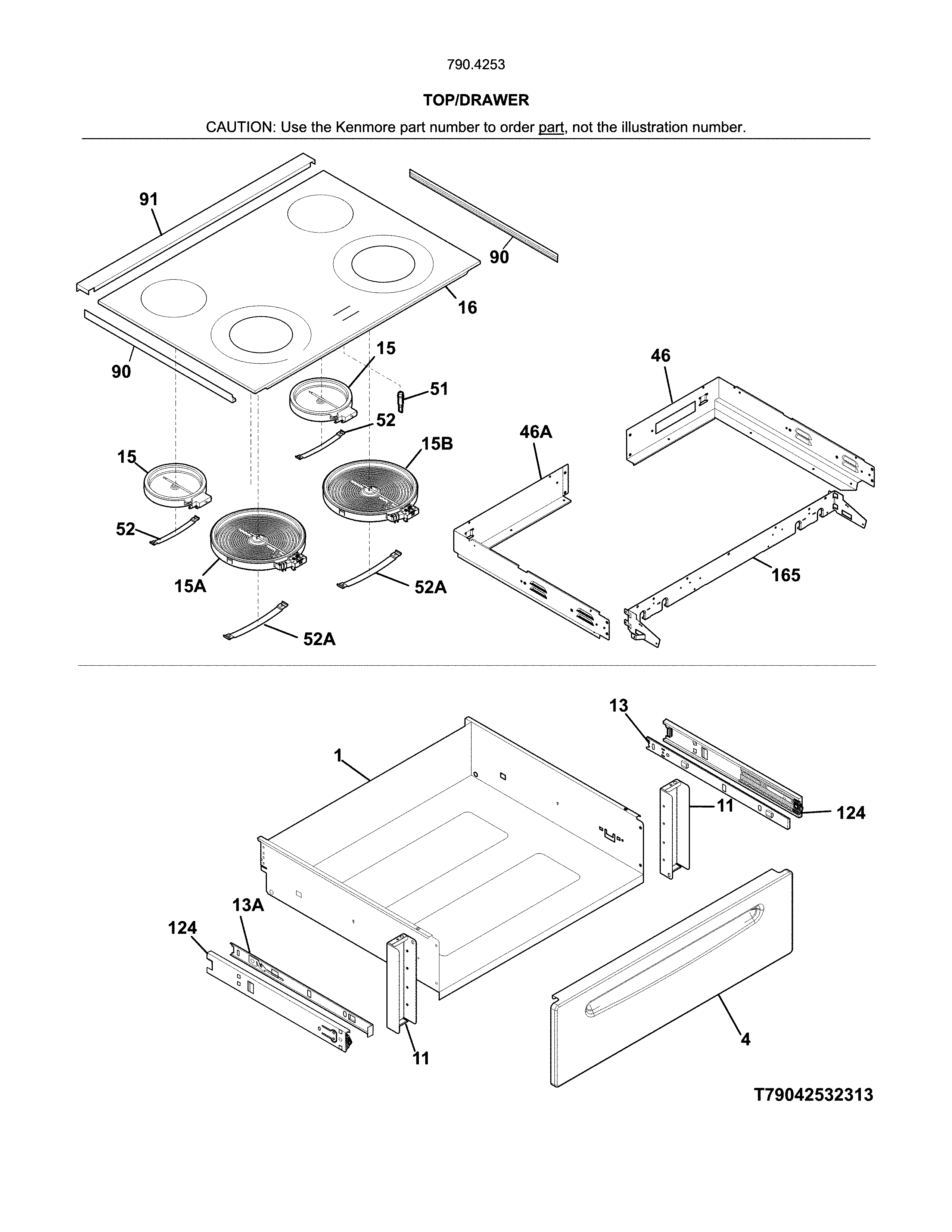 Kenmore 79042539319 top/drawer diagram