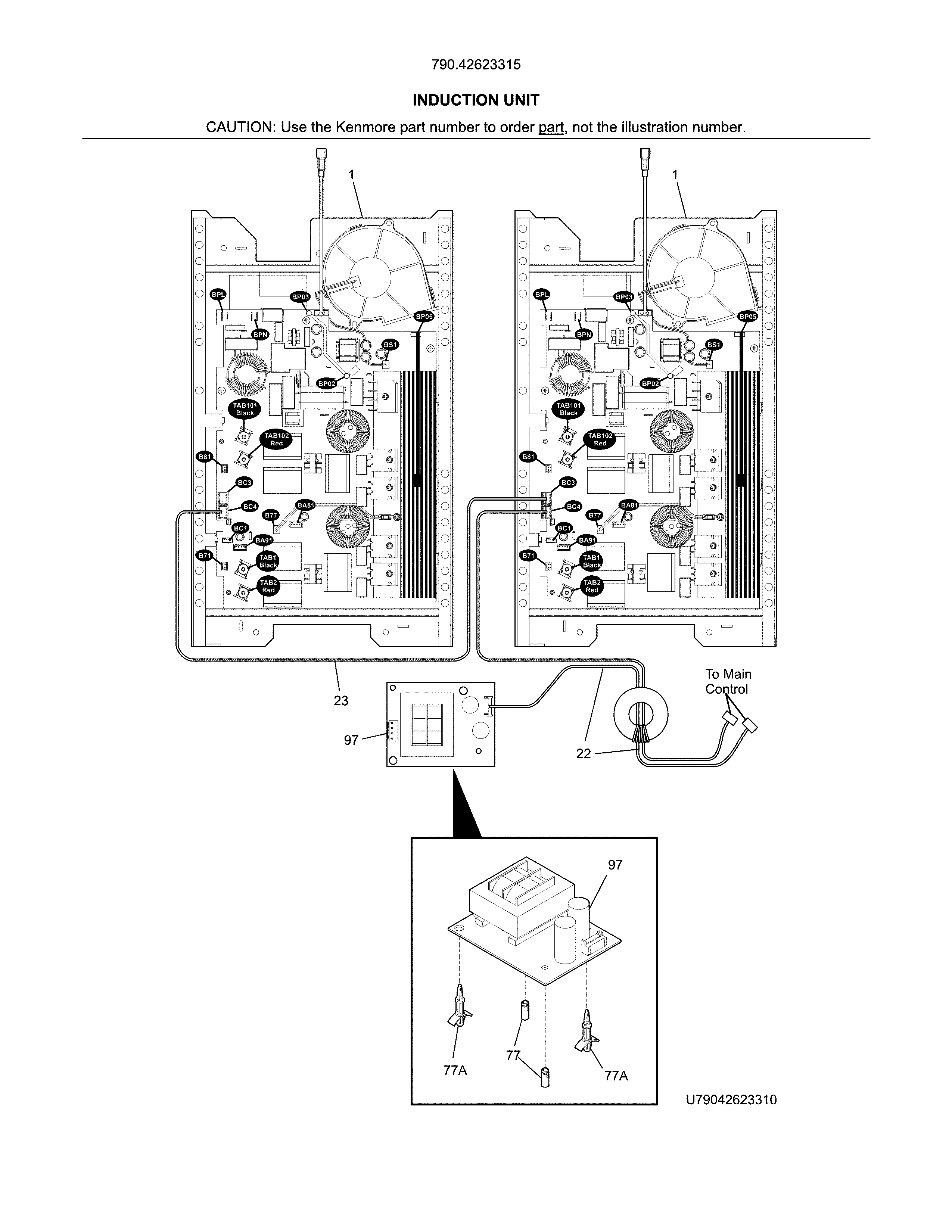 Kenmore Elite 79042623315 induction unit diagram