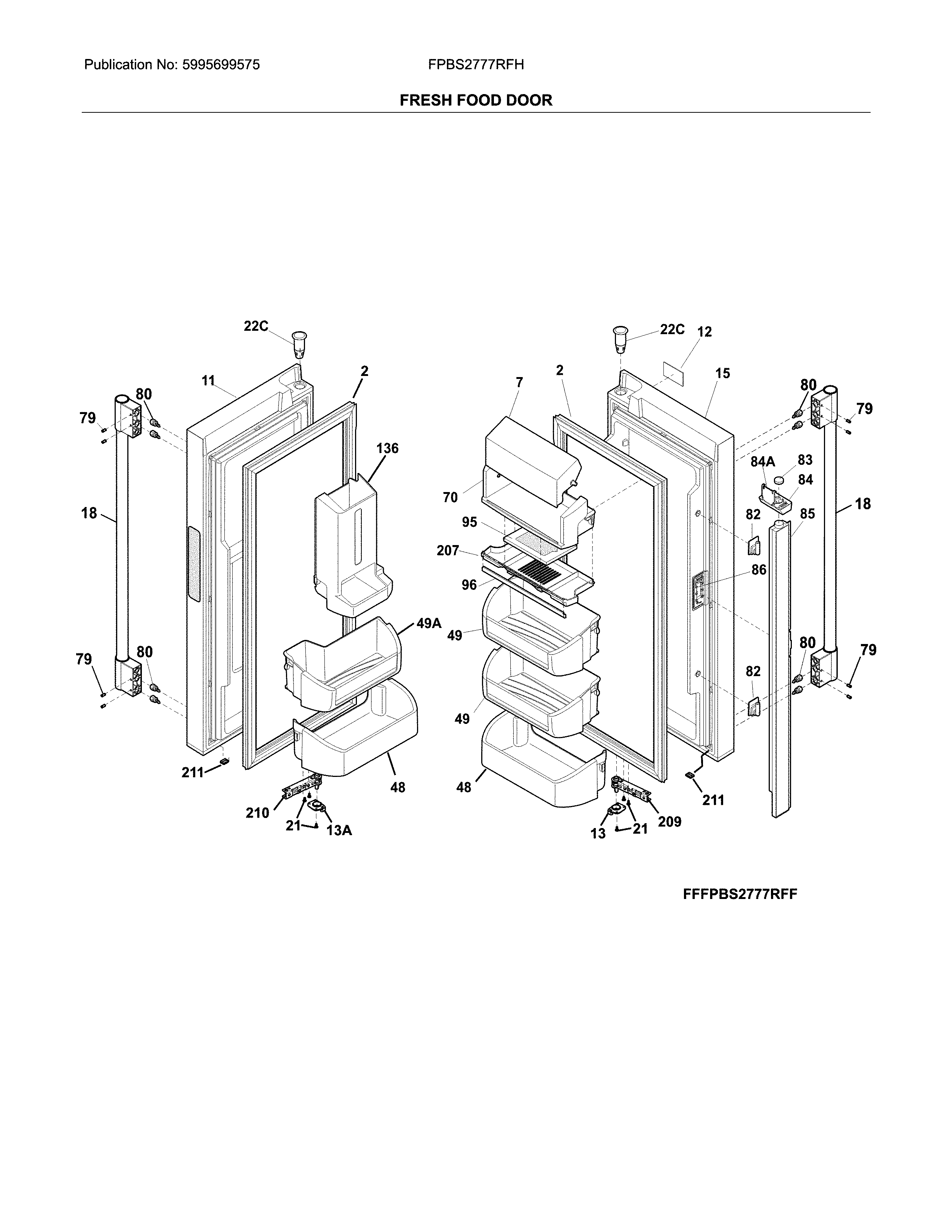 Frigidaire FPBS2777RFH fresh food doors diagram