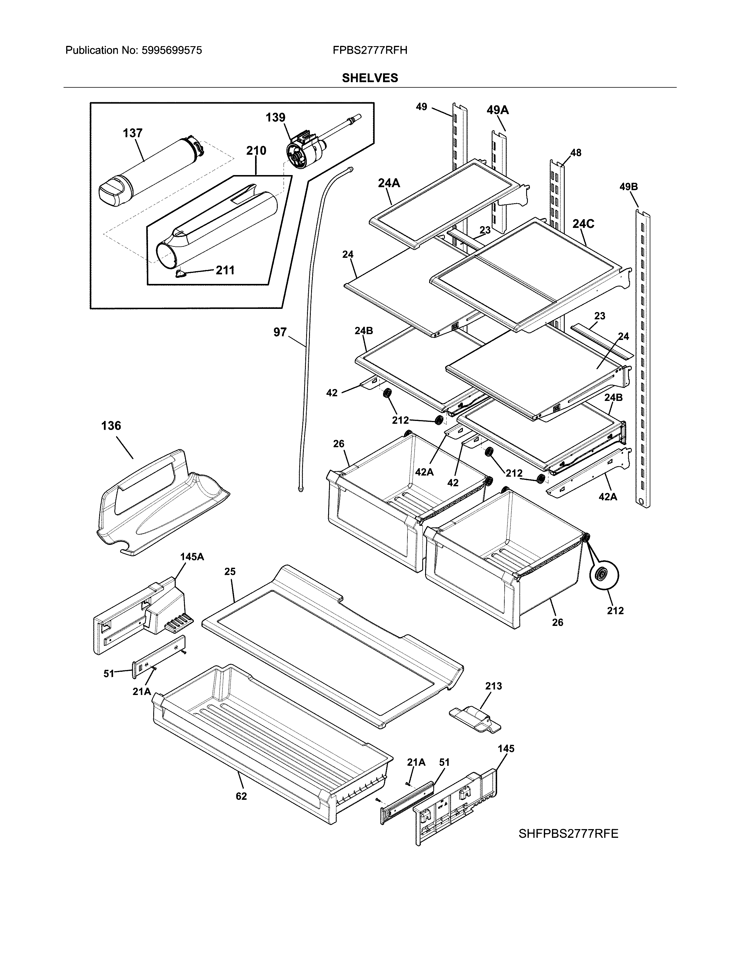 Frigidaire FPBS2777RFH shelves diagram