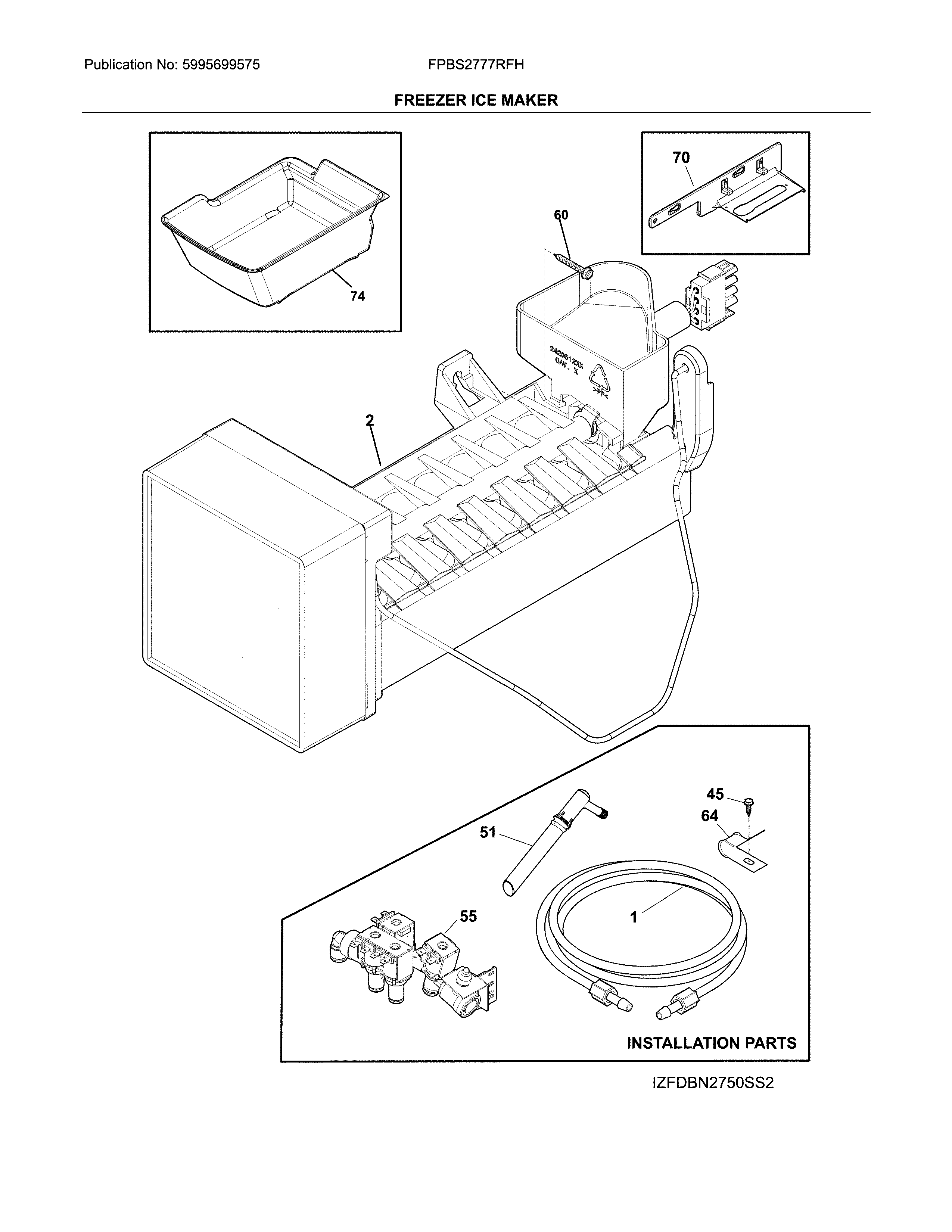Frigidaire FPBS2777RFH freezer ice maker diagram