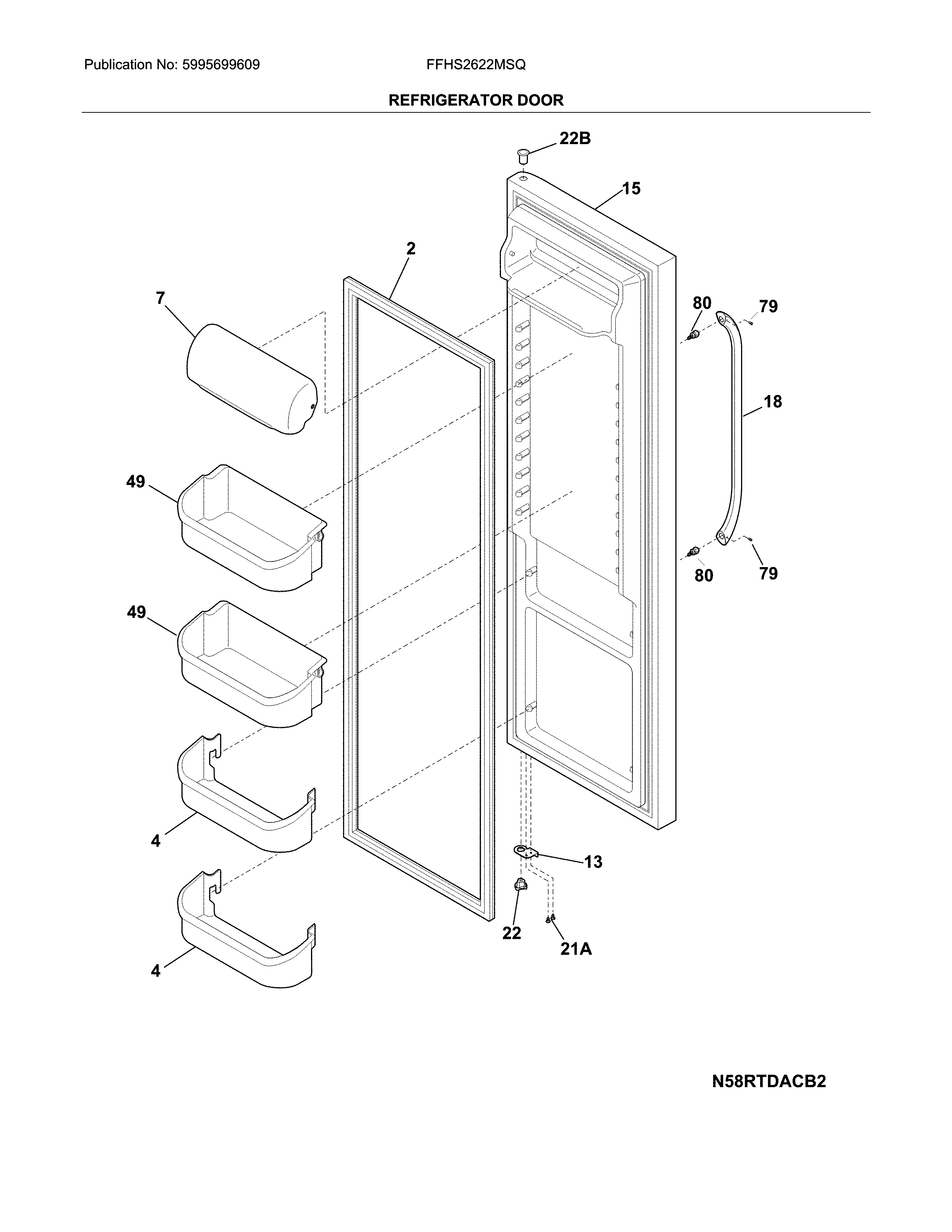 Frigidaire FFHS2622MSQ fresh food door diagram