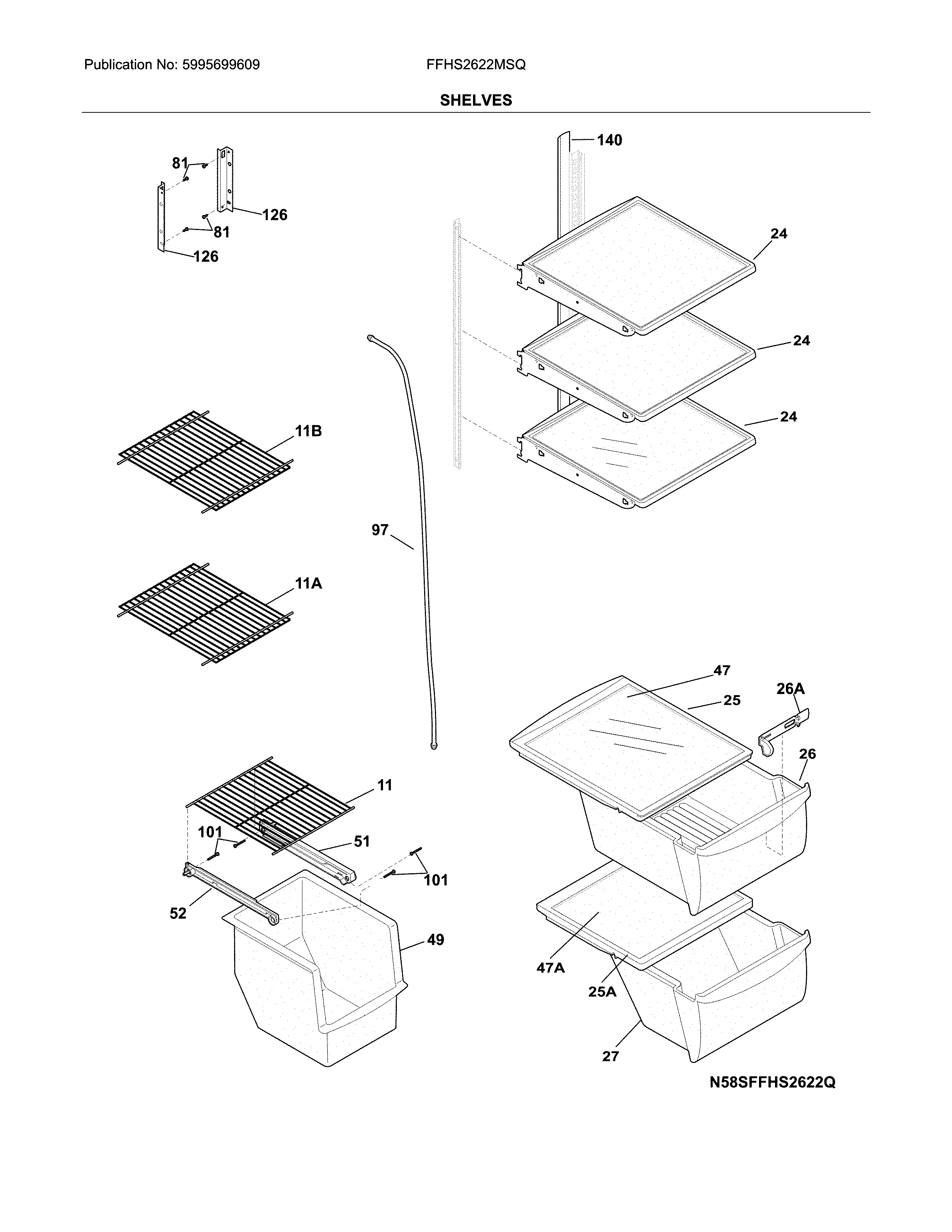 Frigidaire FFHS2622MSQ shelves diagram