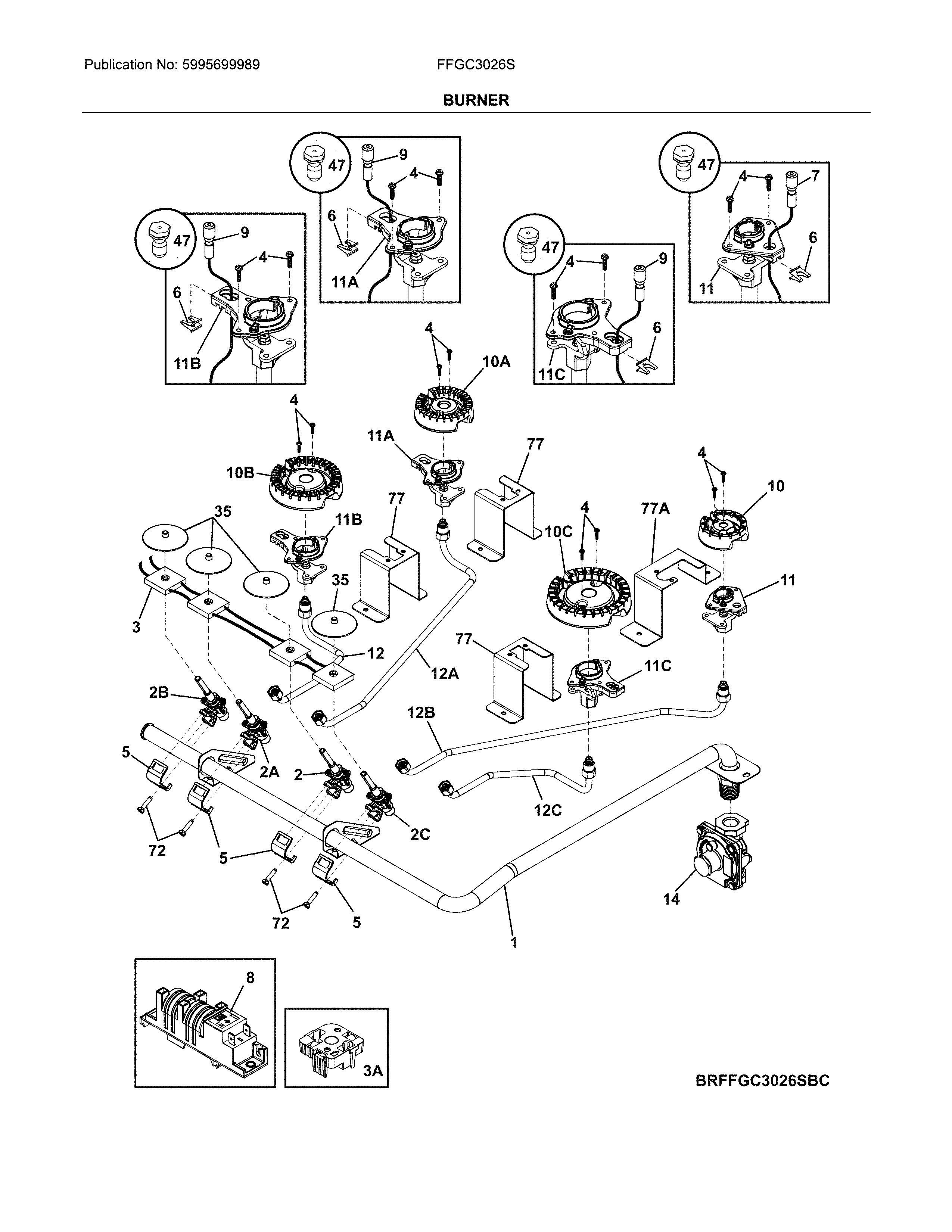 Frigidaire FFGC3026SWC burner diagram
