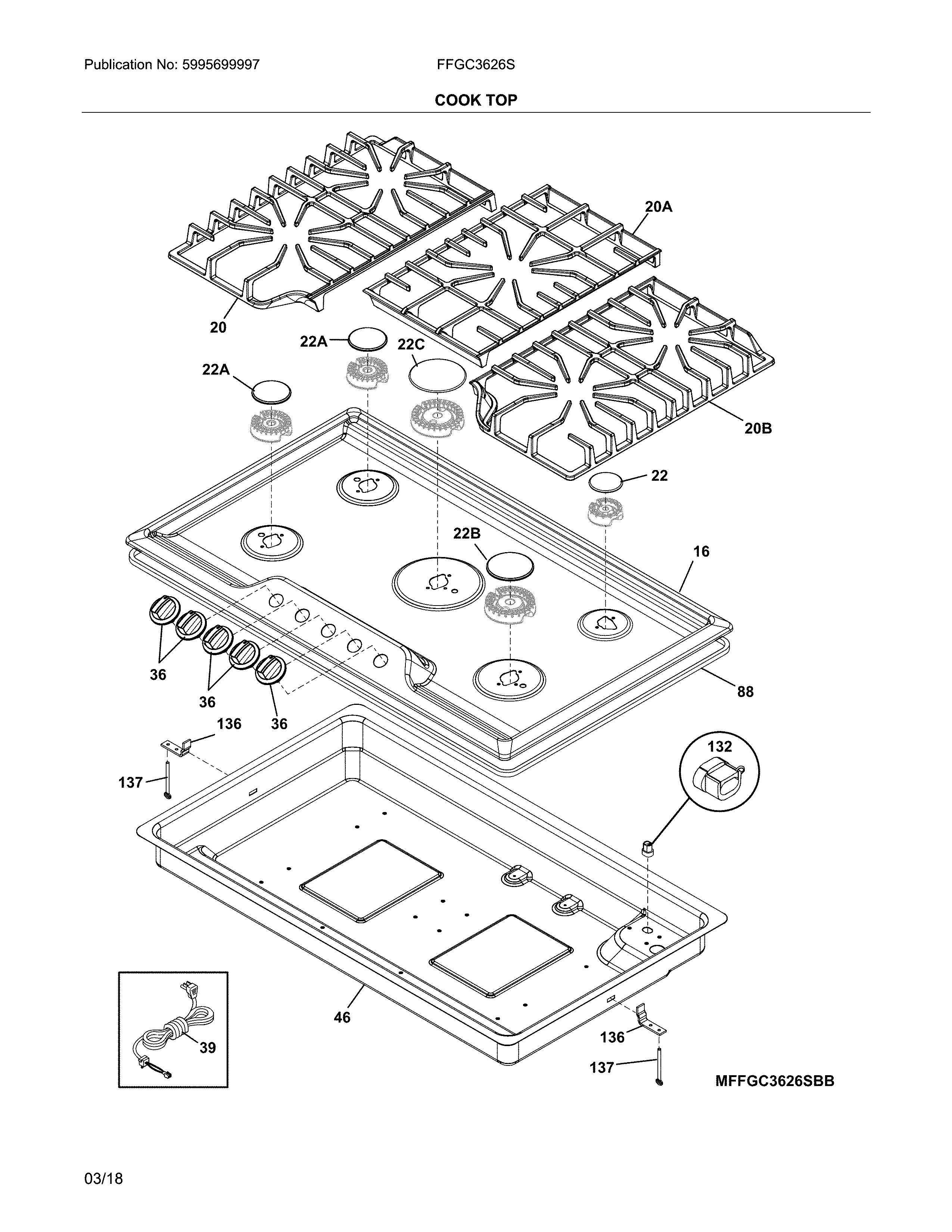 Frigidaire FFGC3626SBC cooktop diagram