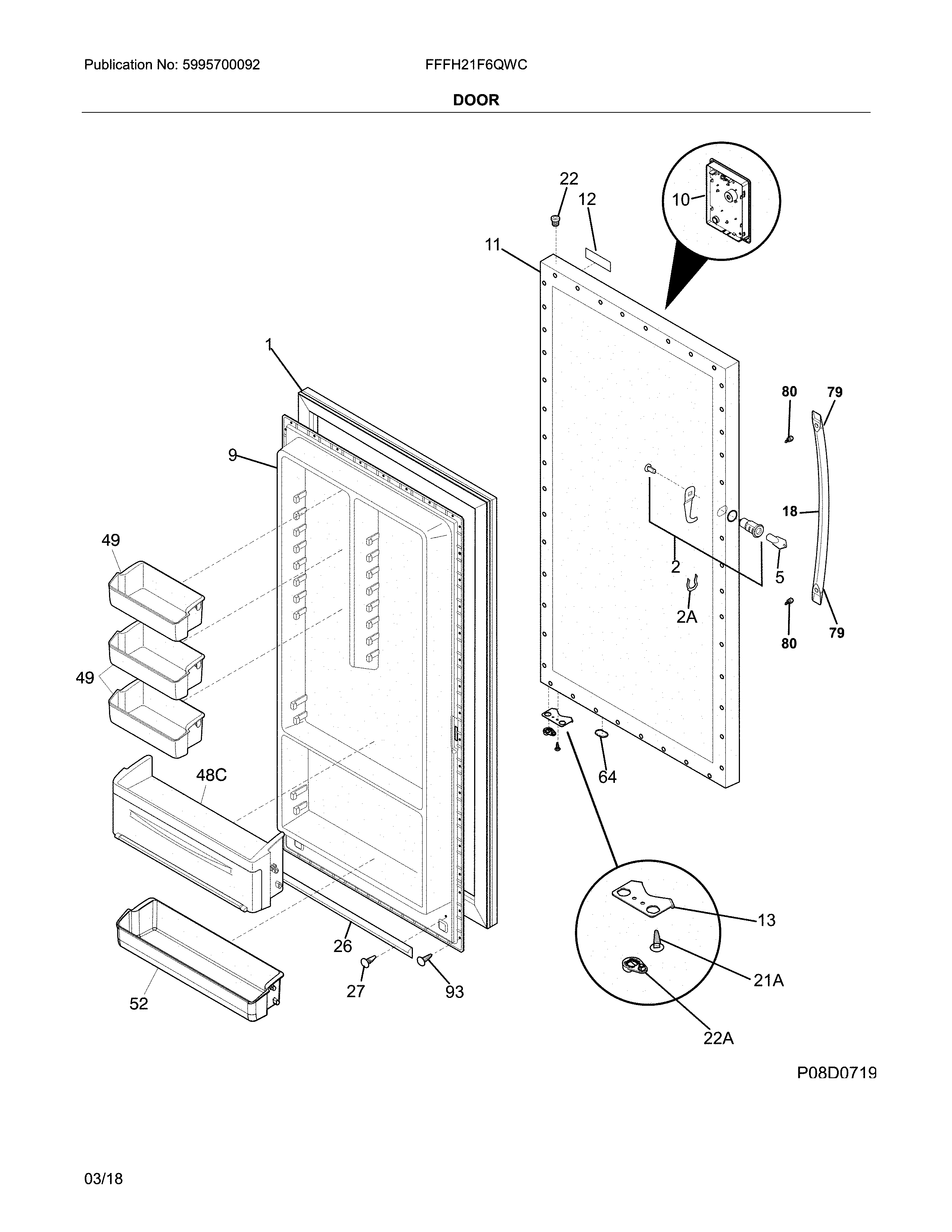 Frigidaire FFFH21F6QWC door diagram
